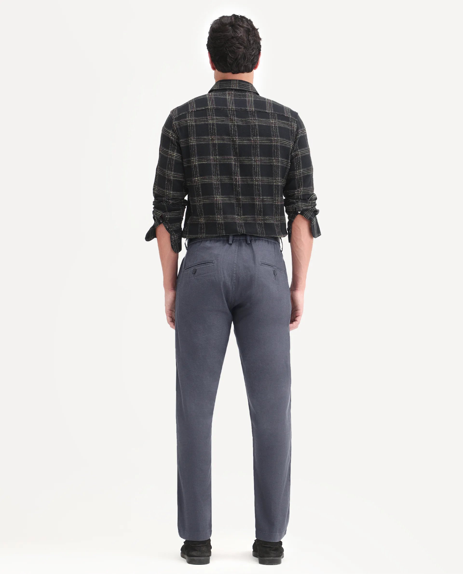 Rare Rabbit Men's Linol-T Dark Grey Linen Blend Fabric Regular Fit Drawstring Plain Trouser