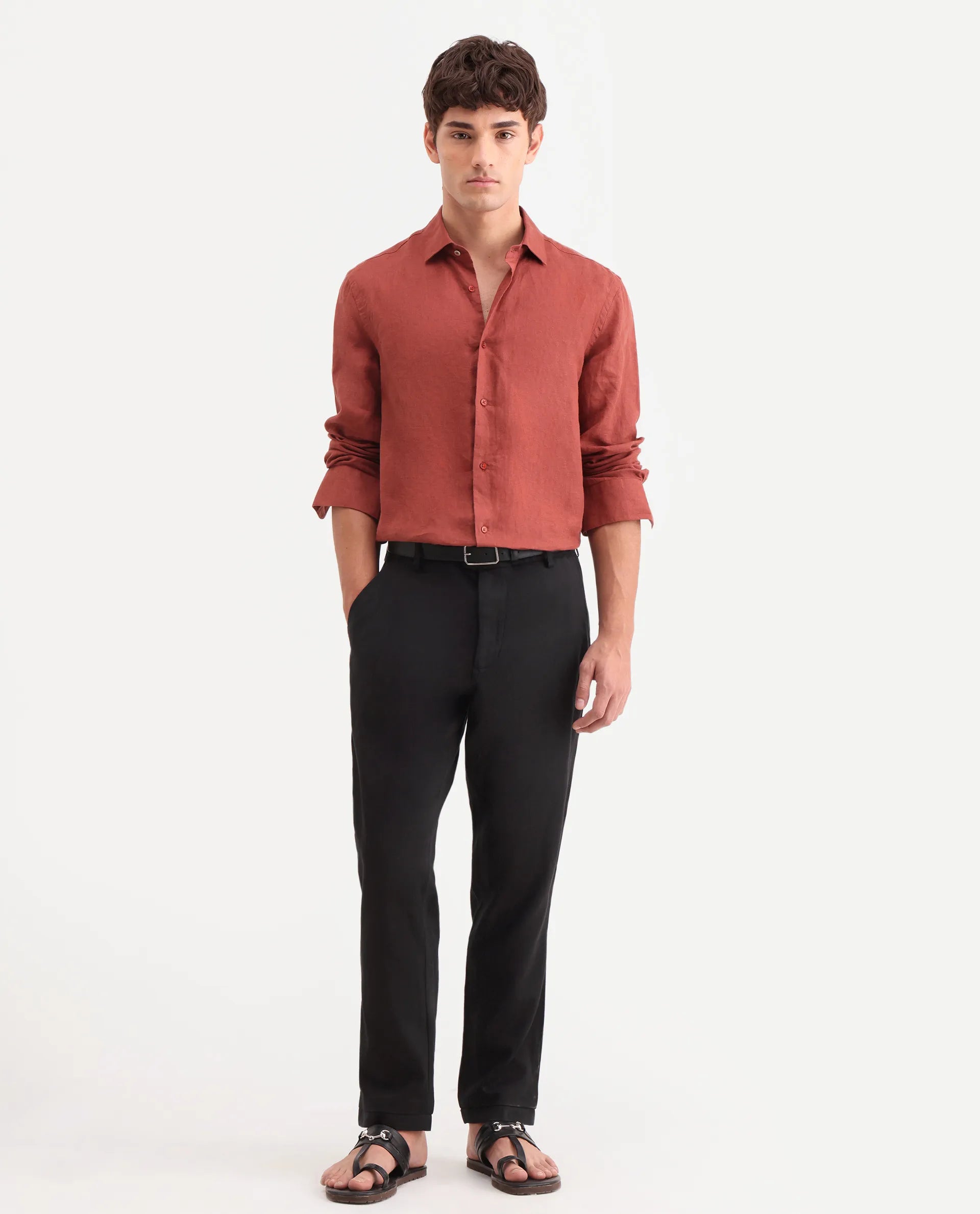 Rare Rabbit Men's Linol-T Black Linen Blend Fabric Regular Fit Drawstring Plain Trouser