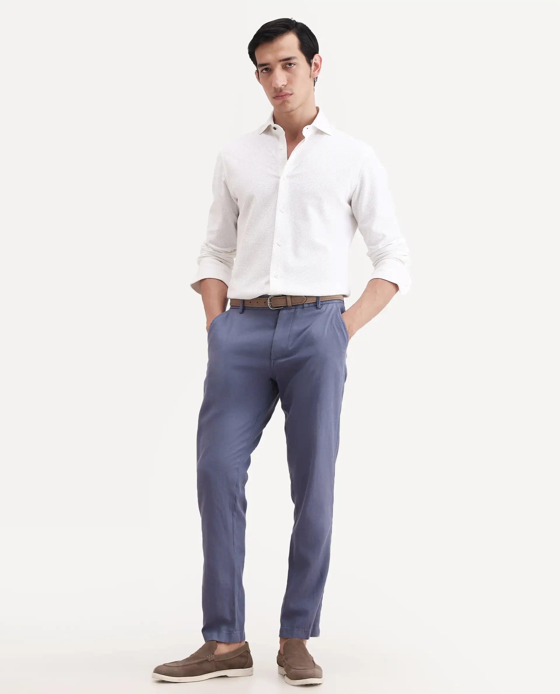 Rare Rabbit Men's Linol-T Dusky Purple Linen Blend Fabric Regular Fit Drawstring Plain Trouser