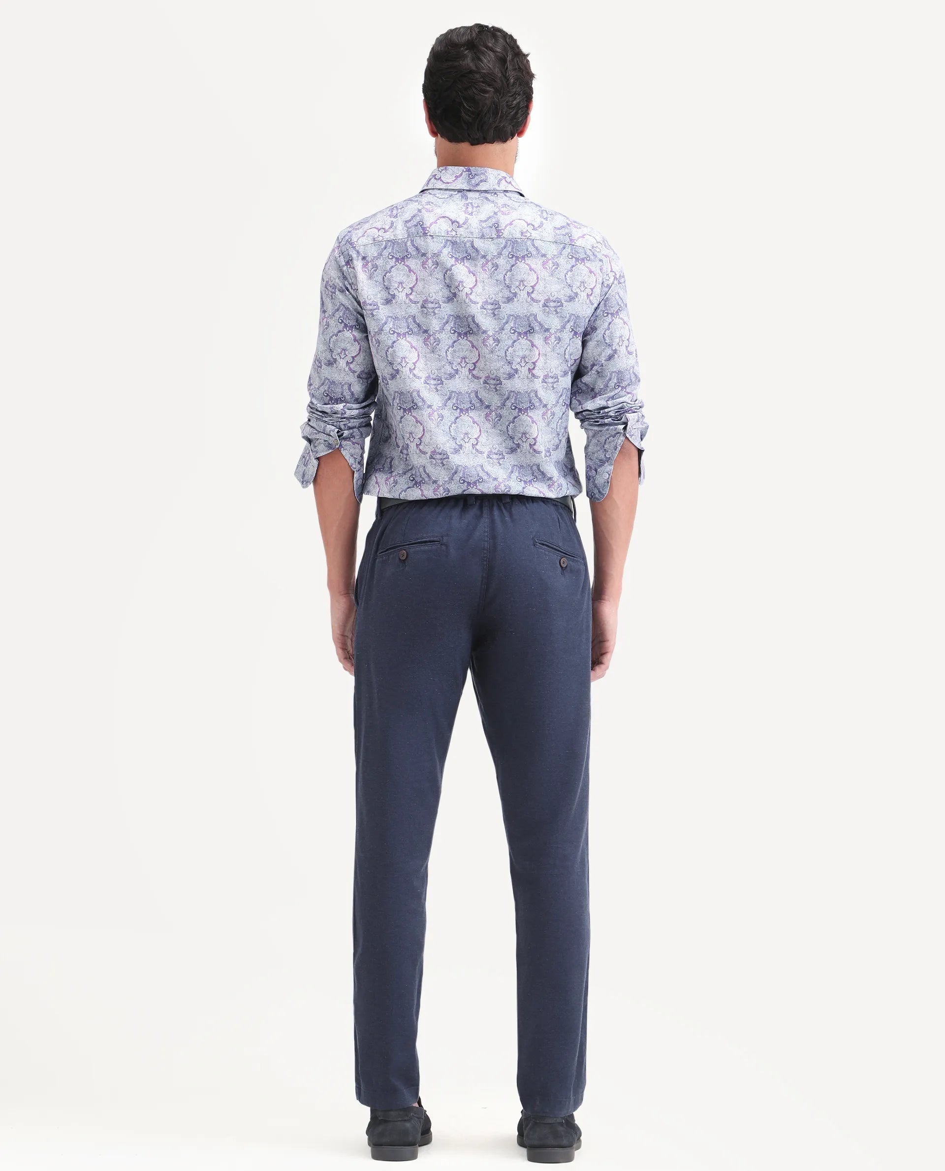 Rare Rabbit Men's Linol-T Navy Linen Blend Fabric Regular Fit Drawstring Plain Trouser
