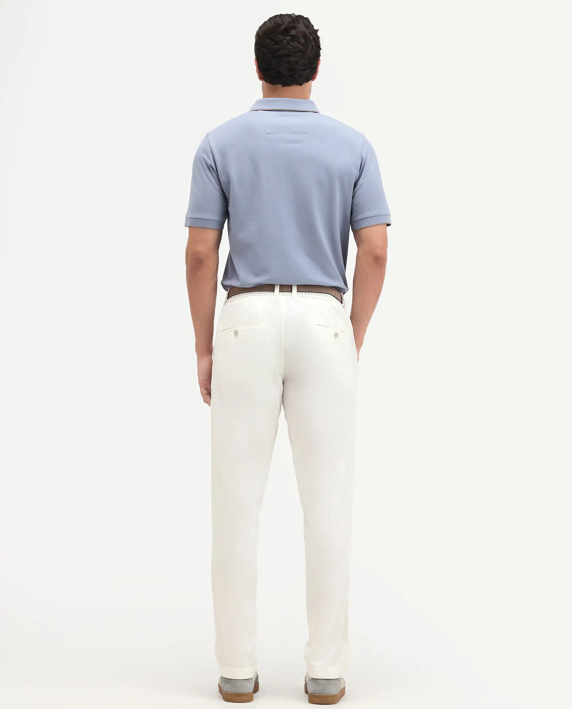 Rare Rabbit Men's Linol-T Off White Lyocell Fabric Regular Fit Drawstring Plain Trouser