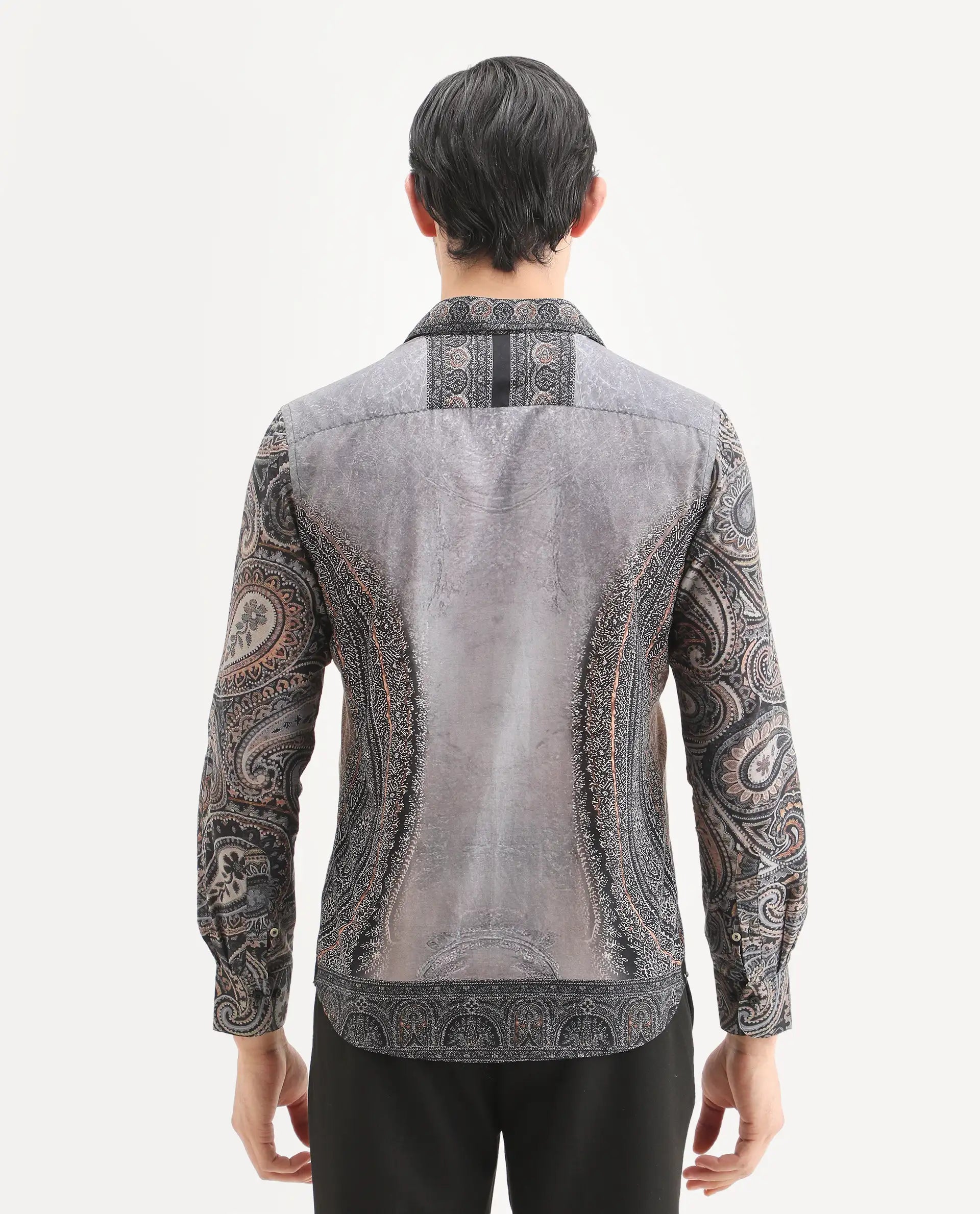 Rare Rabbit Men's Jipo Dusky Blue Cotton Paisley Print Regular Fit Full Sleeve Collared Shirt
