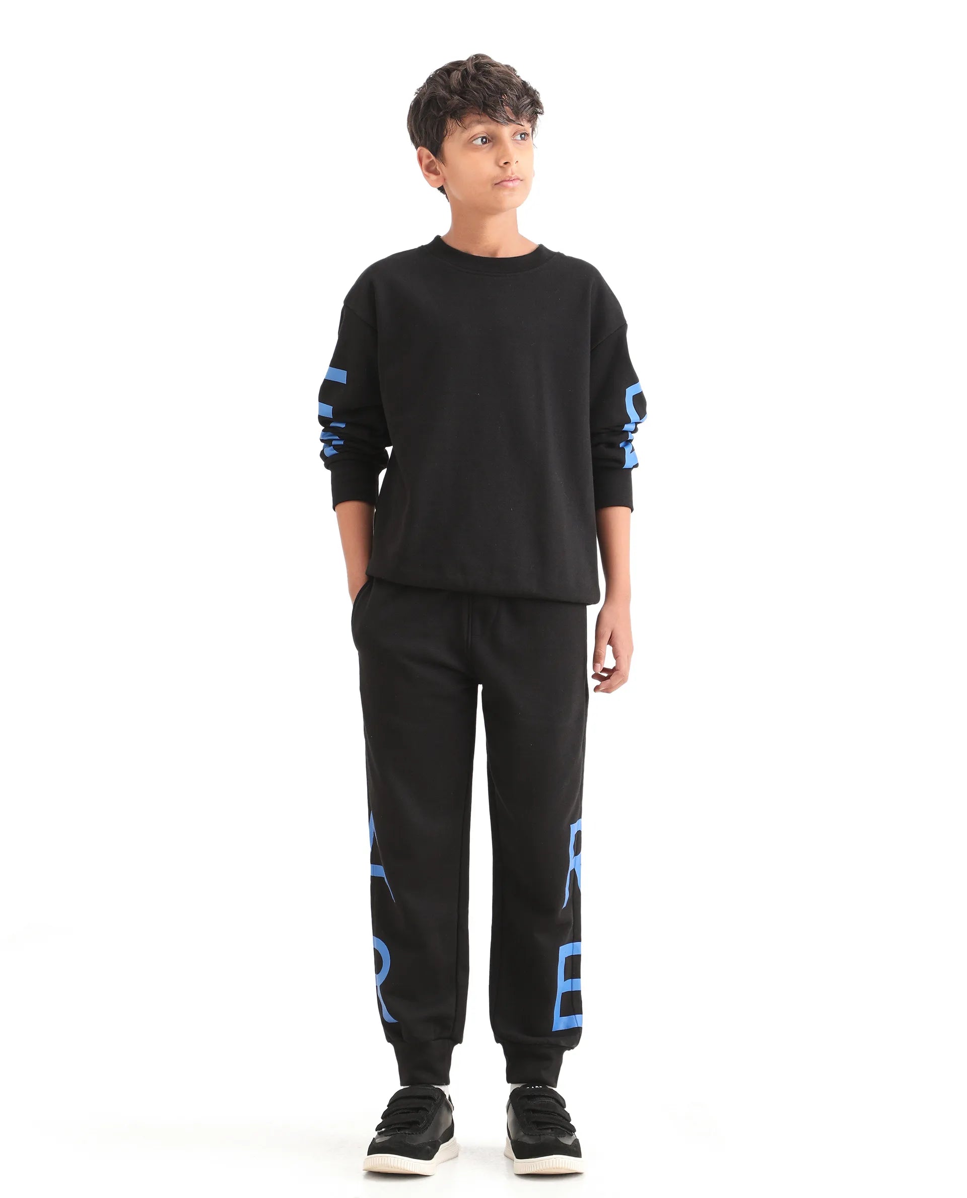 Rare Ones Kids Draw-B Black Cotton Drawstring Regular Fit Trackpant