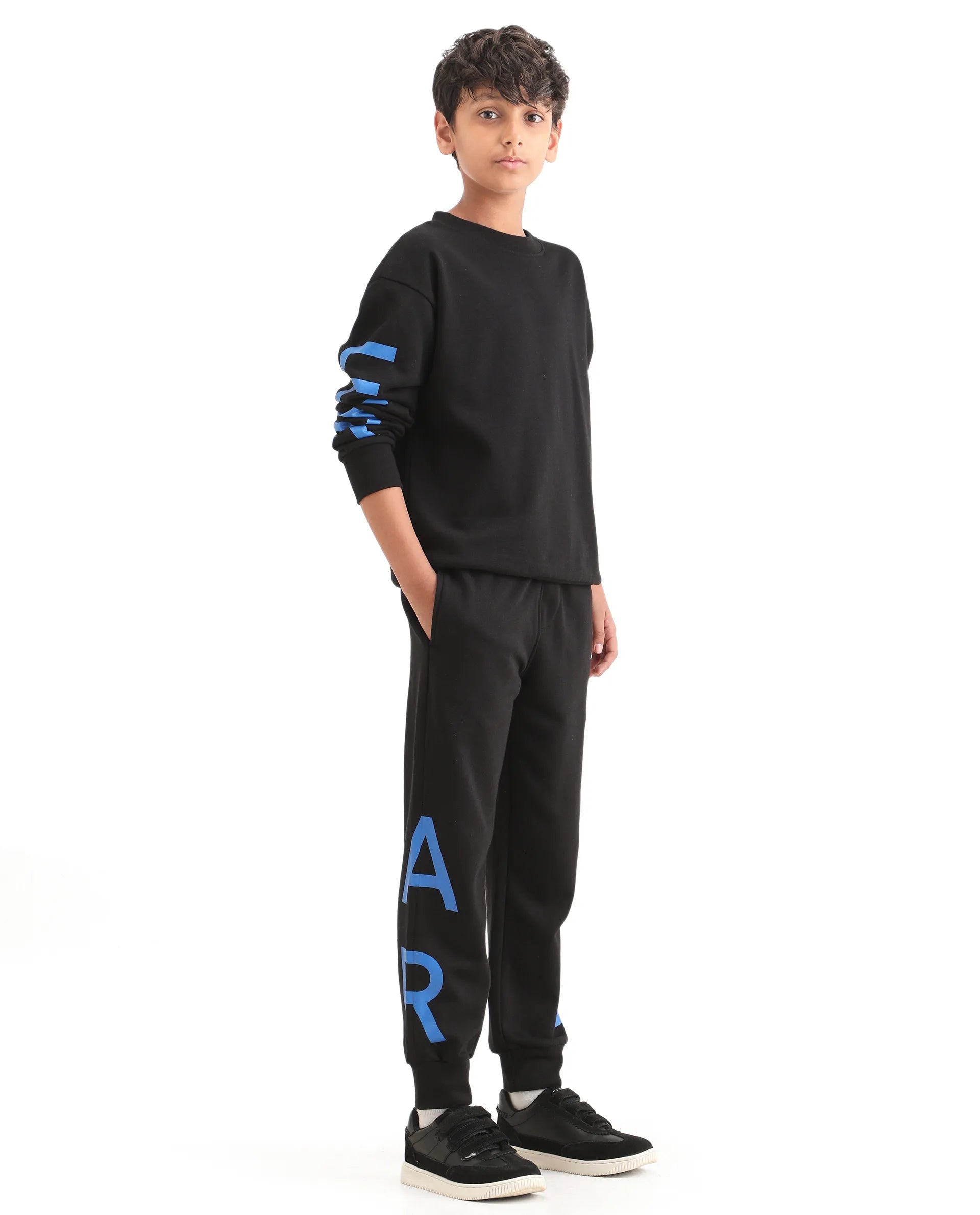 Rare Ones Kids Draw-B Black Cotton Drawstring Regular Fit Trackpant