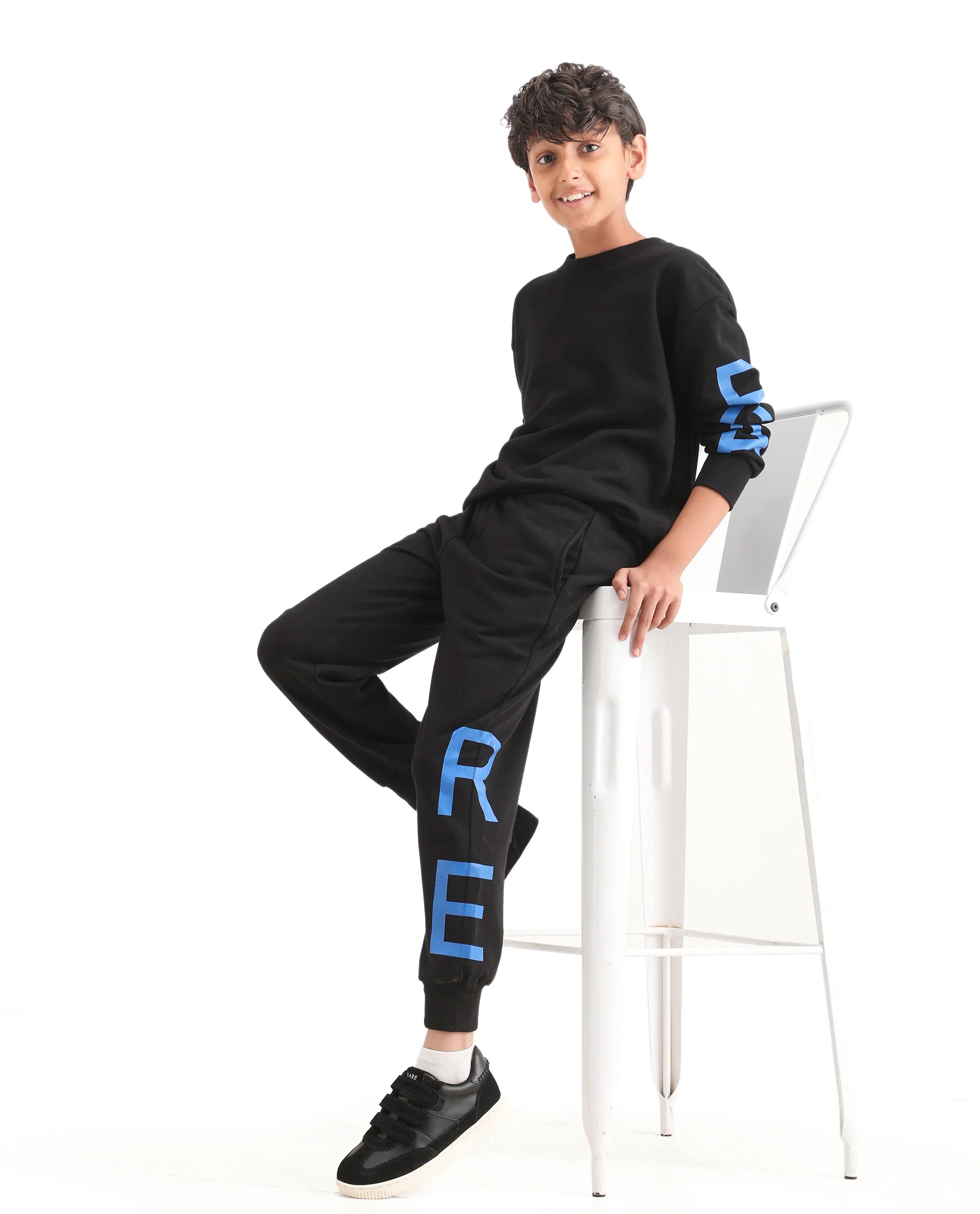 Rare Ones Kids Draw-B Black Cotton Drawstring Regular Fit Trackpant