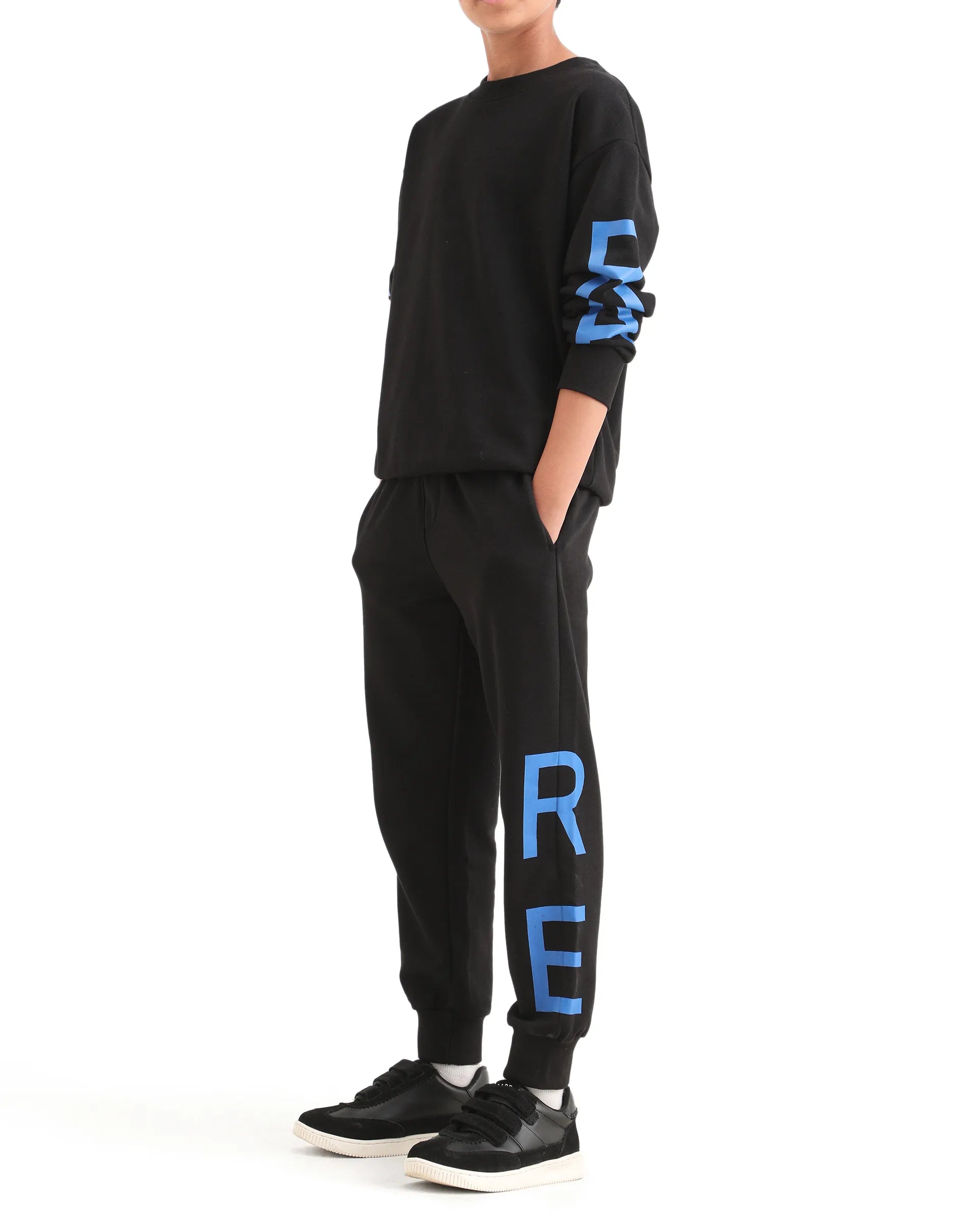 Rare Ones Kids Draw-B Black Cotton Drawstring Regular Fit Trackpant