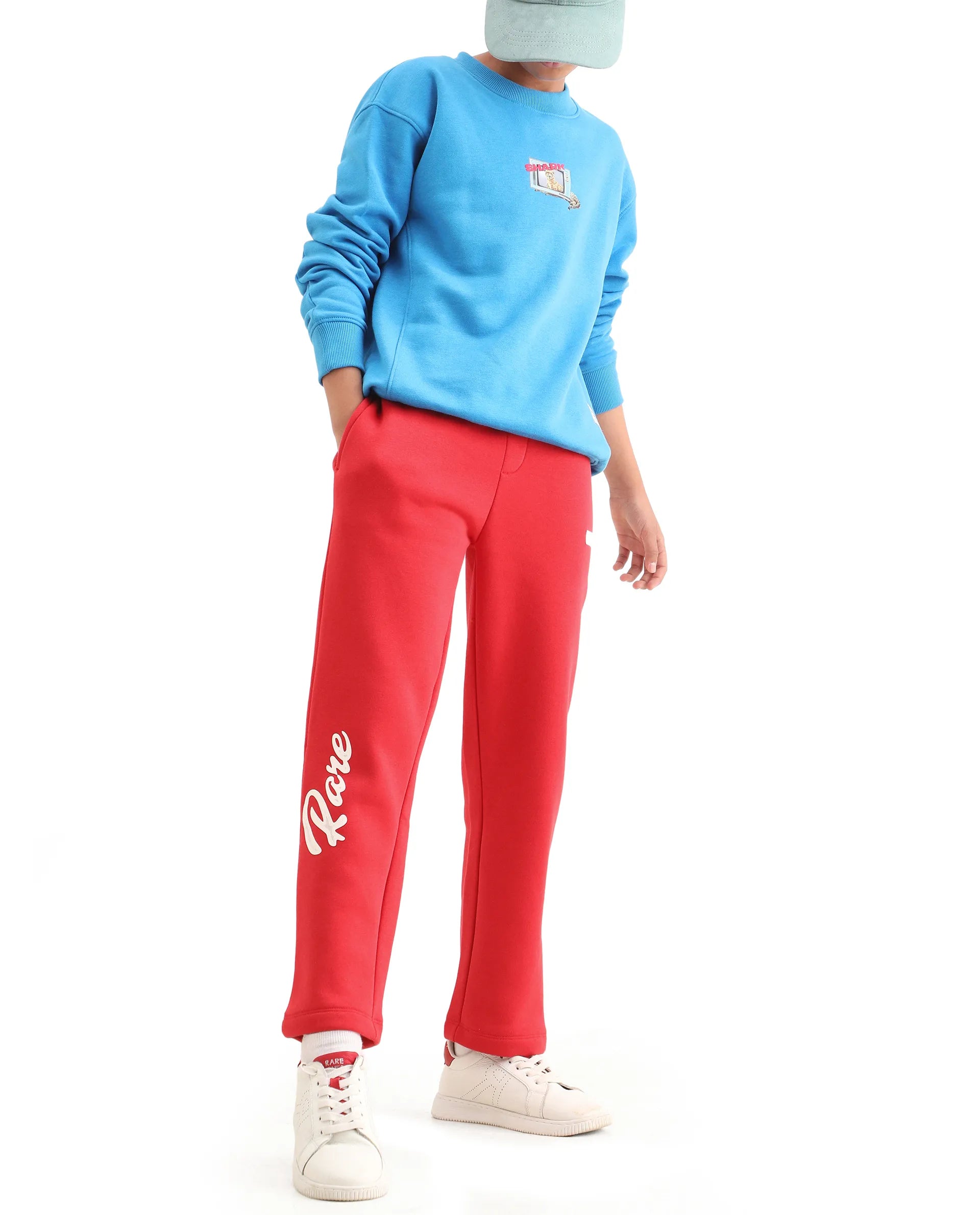 Rare Ones Kids Fabio-B Dark Red Cotton Blend Drawstring Closure Hd Print Straight Fit Trackpant