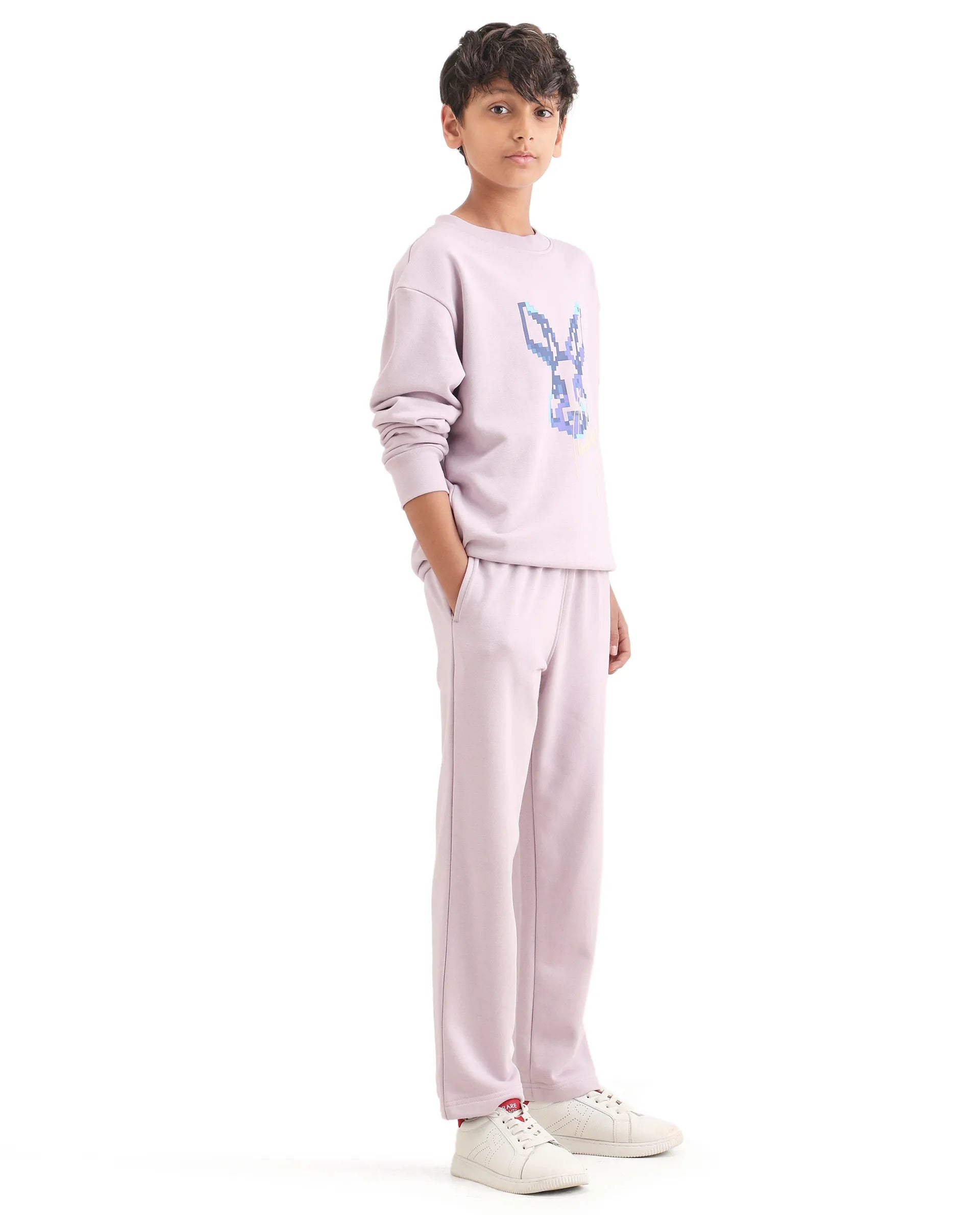 Rare Ones Kids Iver-B Pastel Purple Cotton Blend Drawstring Straight Fit Trackpant