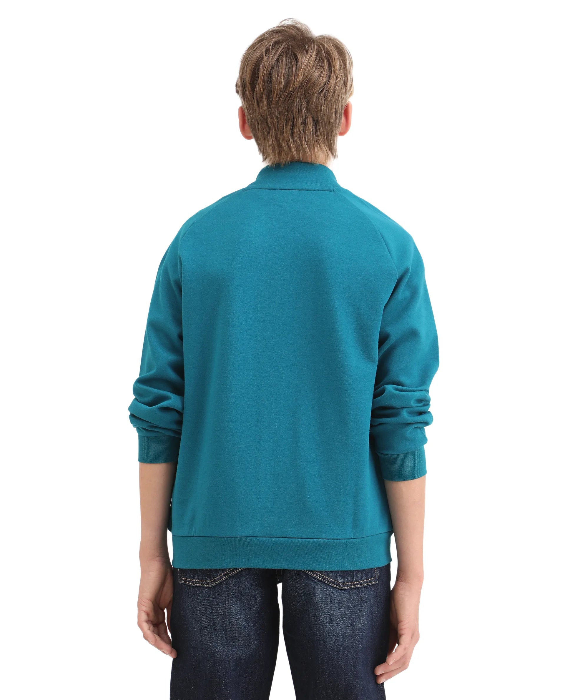 Rare Ones Kids Onyx Teal Cotton Blend Zipper Closure Solid Full Sleeves Oversized Sweatshirt