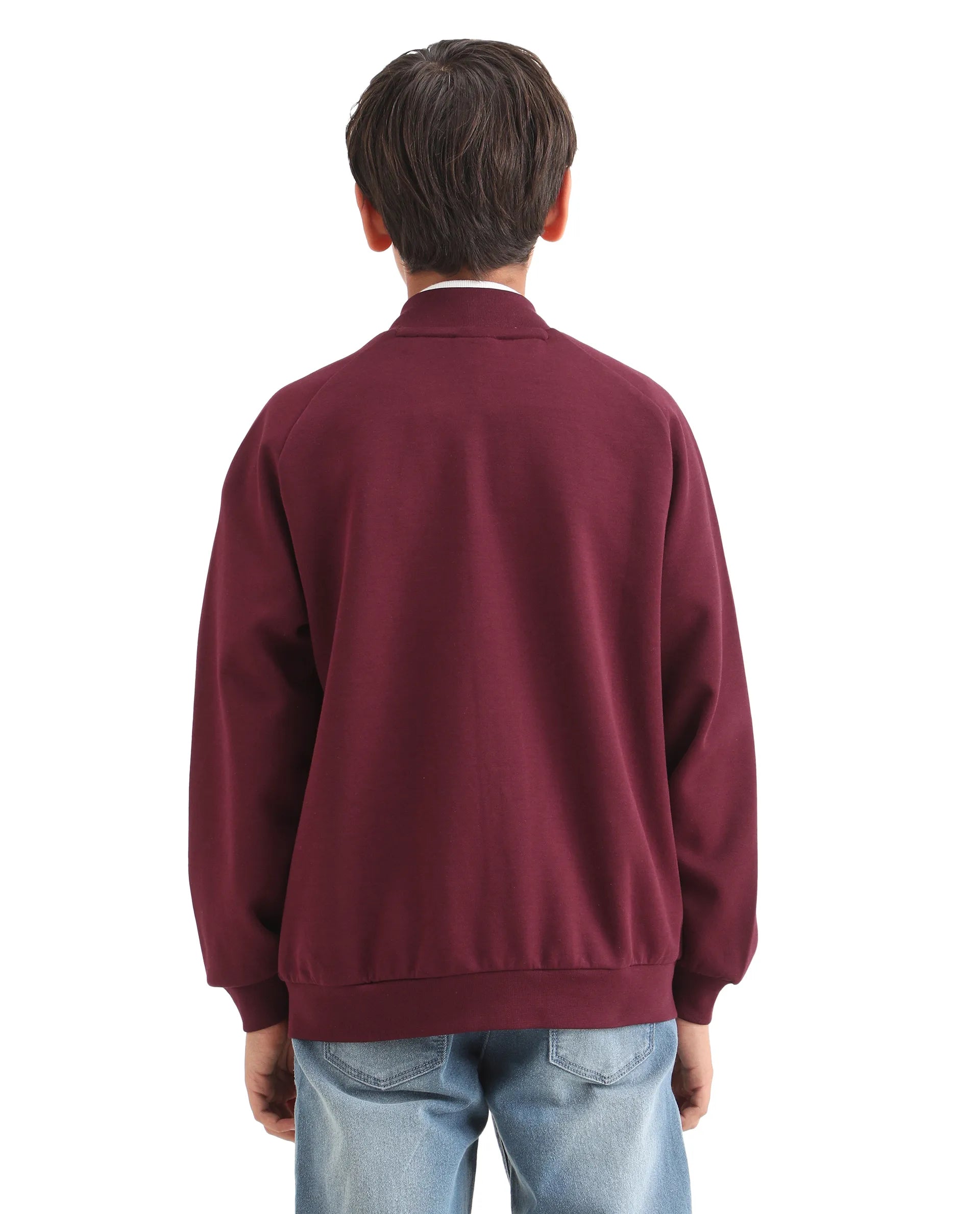 Rare Ones Kids Onyx Maroon Cotton Blend Zipper Closure Solid Full Sleeves Oversized Sweatshirt