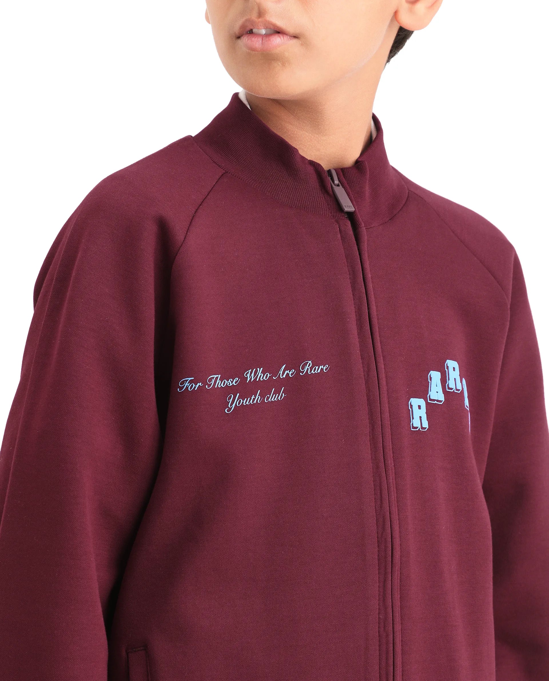 Rare Ones Kids Onyx Maroon Cotton Blend Zipper Closure Solid Full Sleeves Oversized Sweatshirt