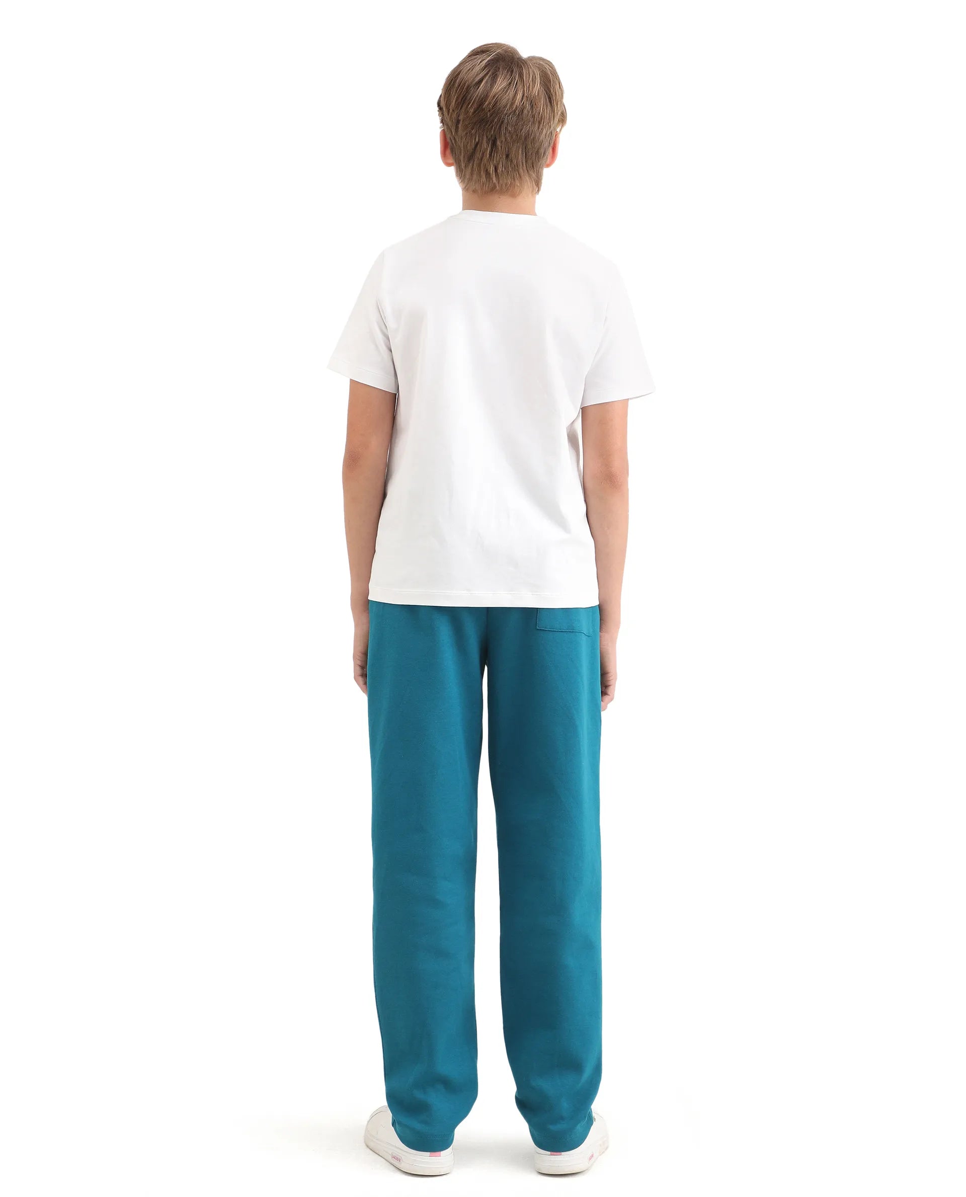 Rare Ones Kids Onyx-B Teal Cotton Blend Drawstring Closure Solid Straight Fit Trackpant