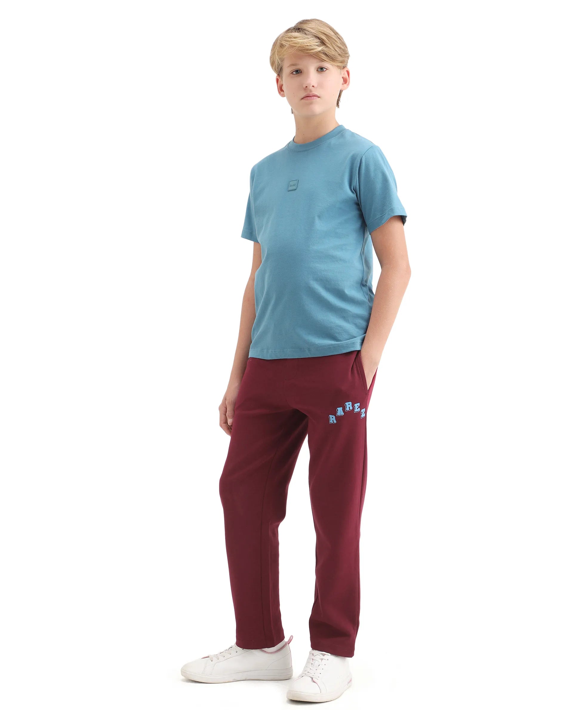 Rare Ones Kids Onyx-B Maroon Cotton Blend Drawstring Closure Graphic Print Straight Fit Trackpant