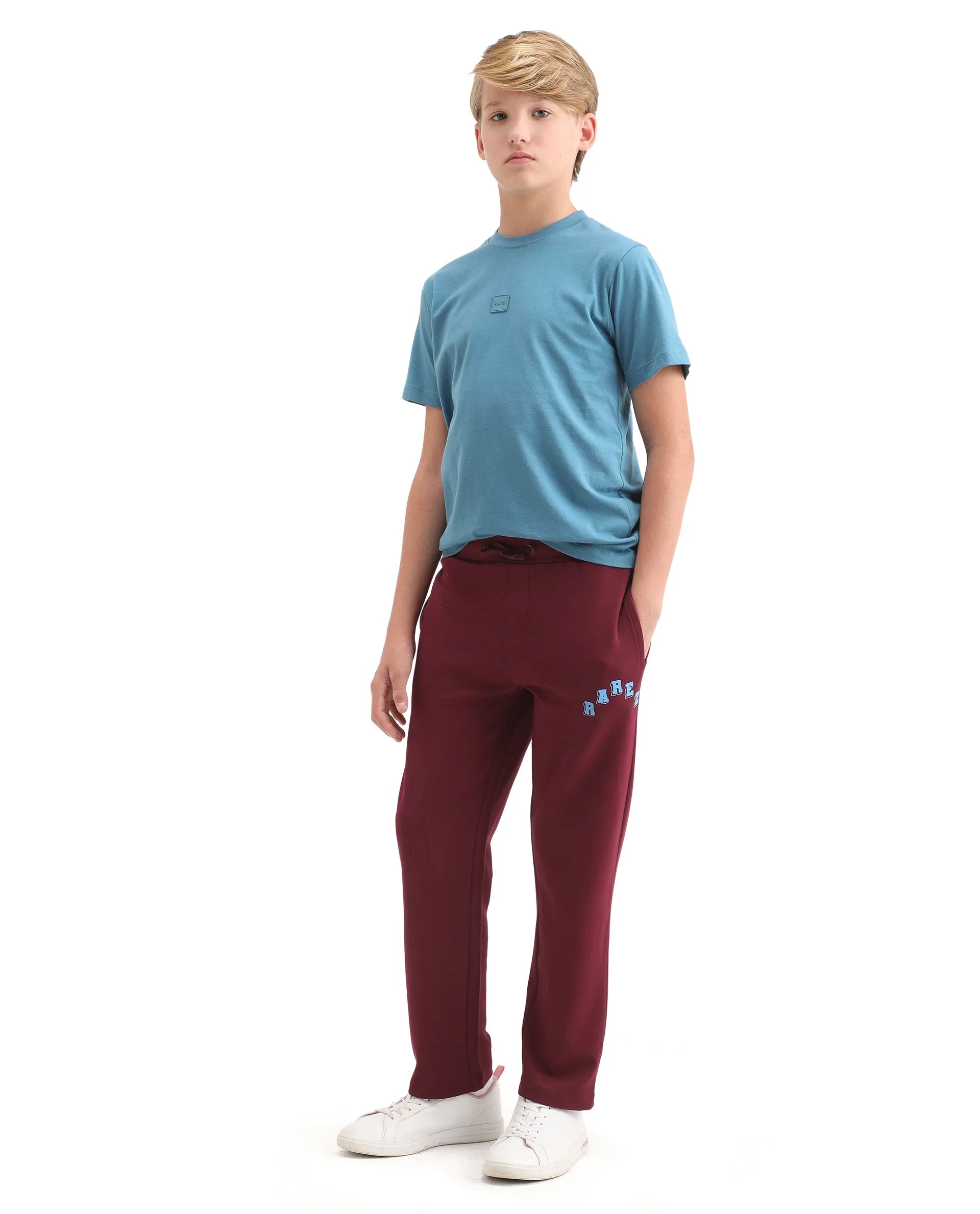Rare Ones Kids Onyx-B Maroon Cotton Blend Drawstring Closure Graphic Print Straight Fit Trackpant