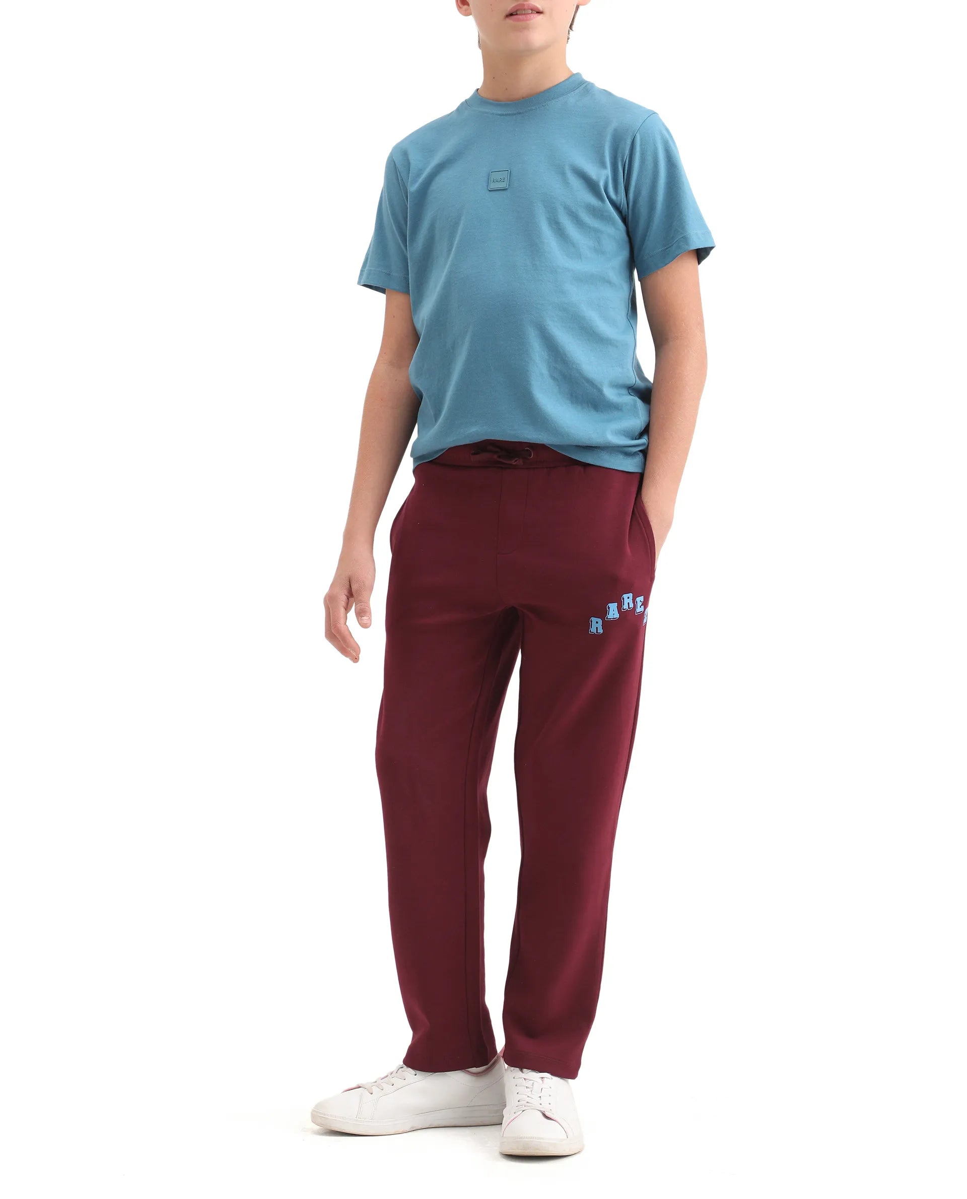 Rare Ones Kids Onyx-B Maroon Cotton Blend Drawstring Closure Graphic Print Straight Fit Trackpant