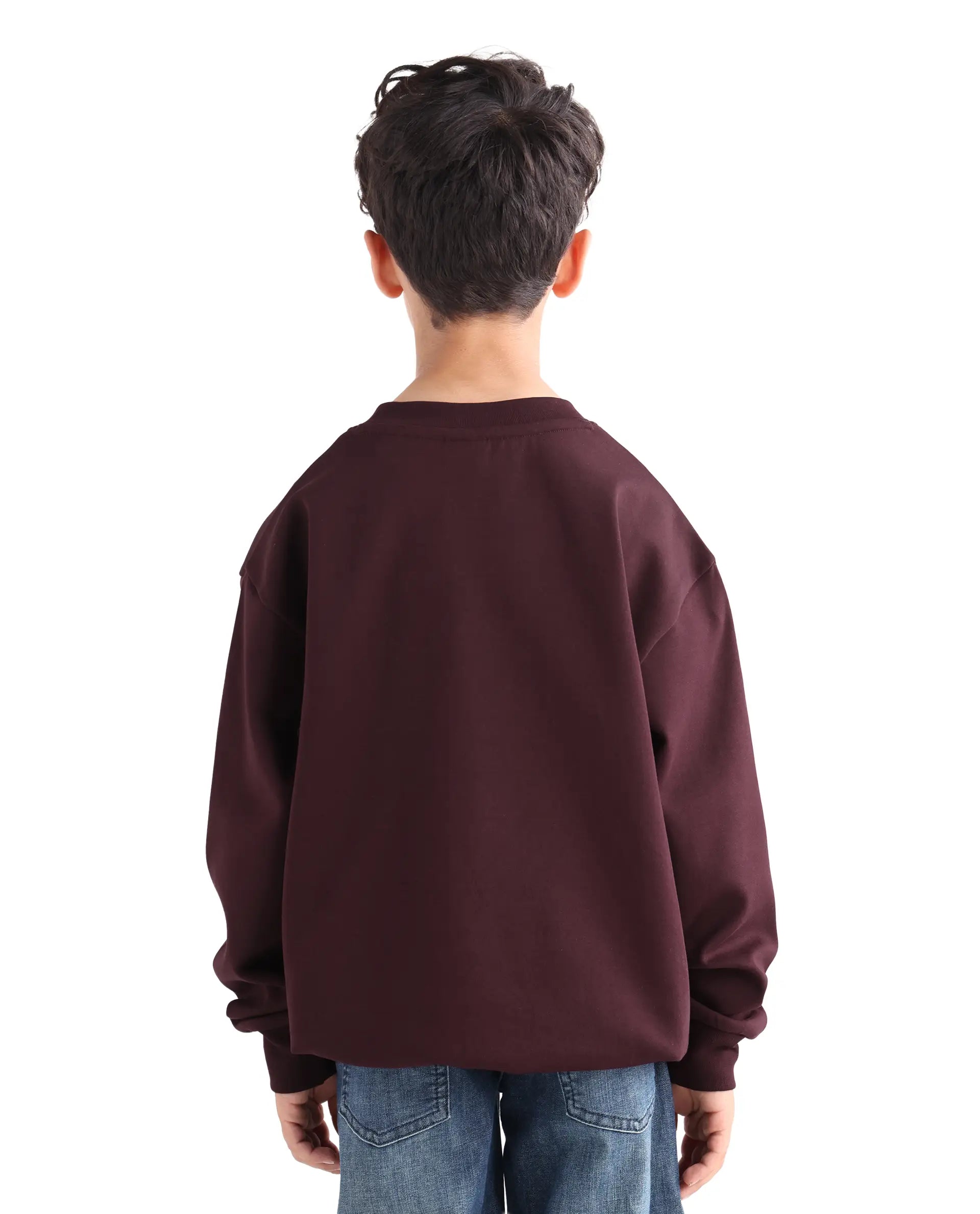 Rare Ones Kids Rune Dark Maroon Cotton Blend Pull-On Closure Solid Full Sleeves Oversized Sweatshirt