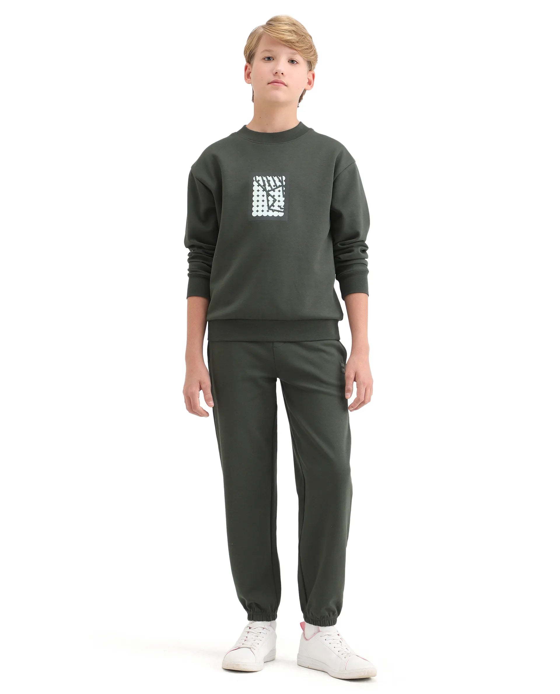 Rare Ones Kids Rune-B Olive Cotton Blend Drawstring Closure Solid Jogger Fit Trackpant