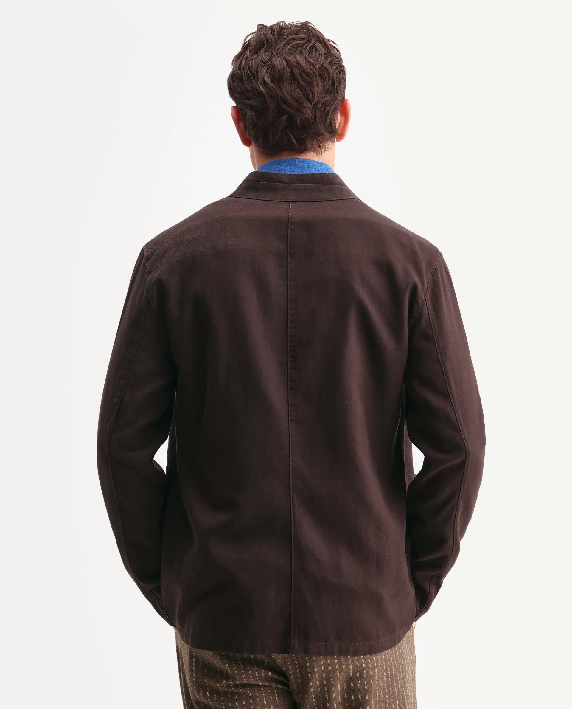 Rare Rabbit Men's Bela Dark Brown Linen Blend Fabric Mandarin Collar Neck Tailored Fit Coat