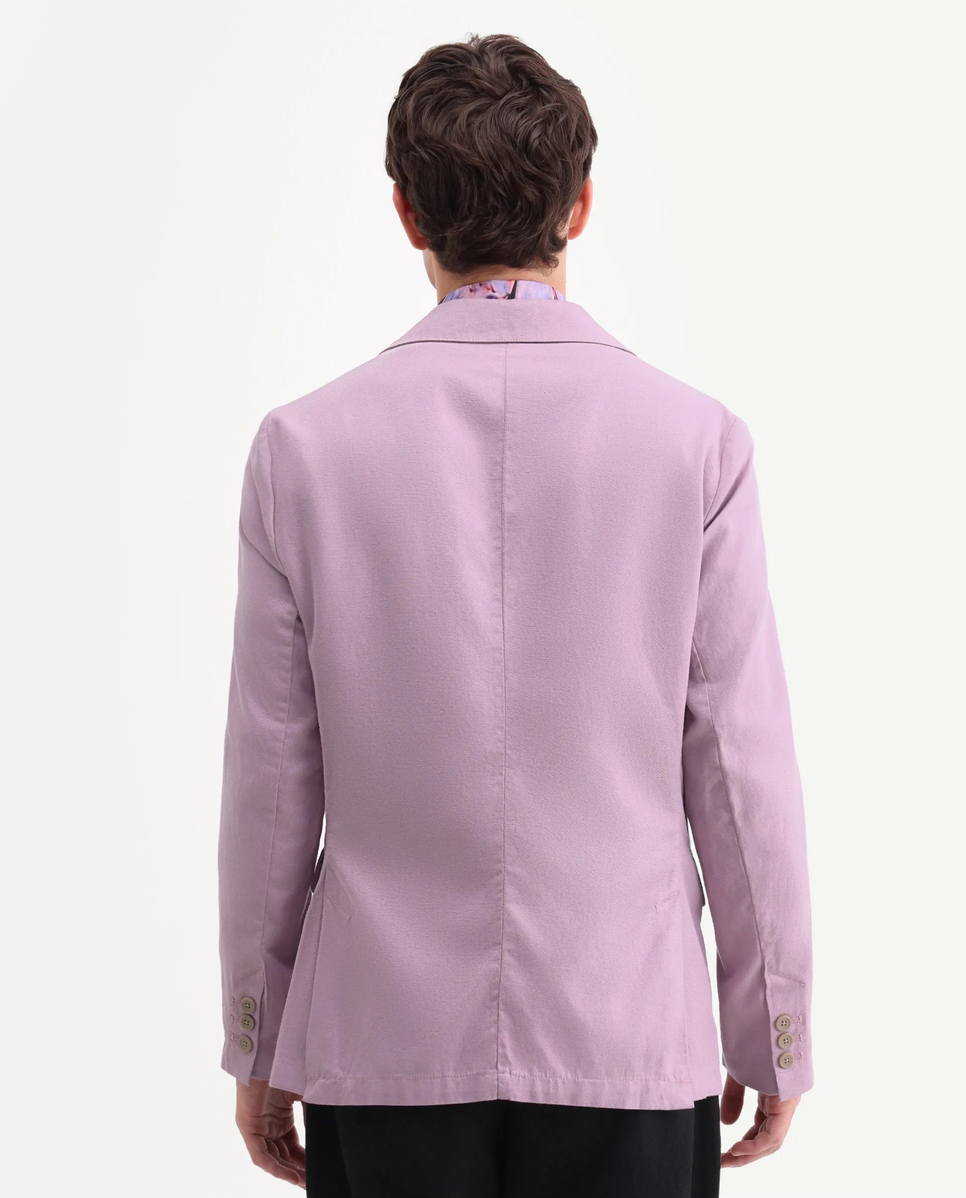 Rare Rabbit Men's Linol Dusky Pink Linen Blend Fabric Lapel Neck Tailored Fit Plain Blazer