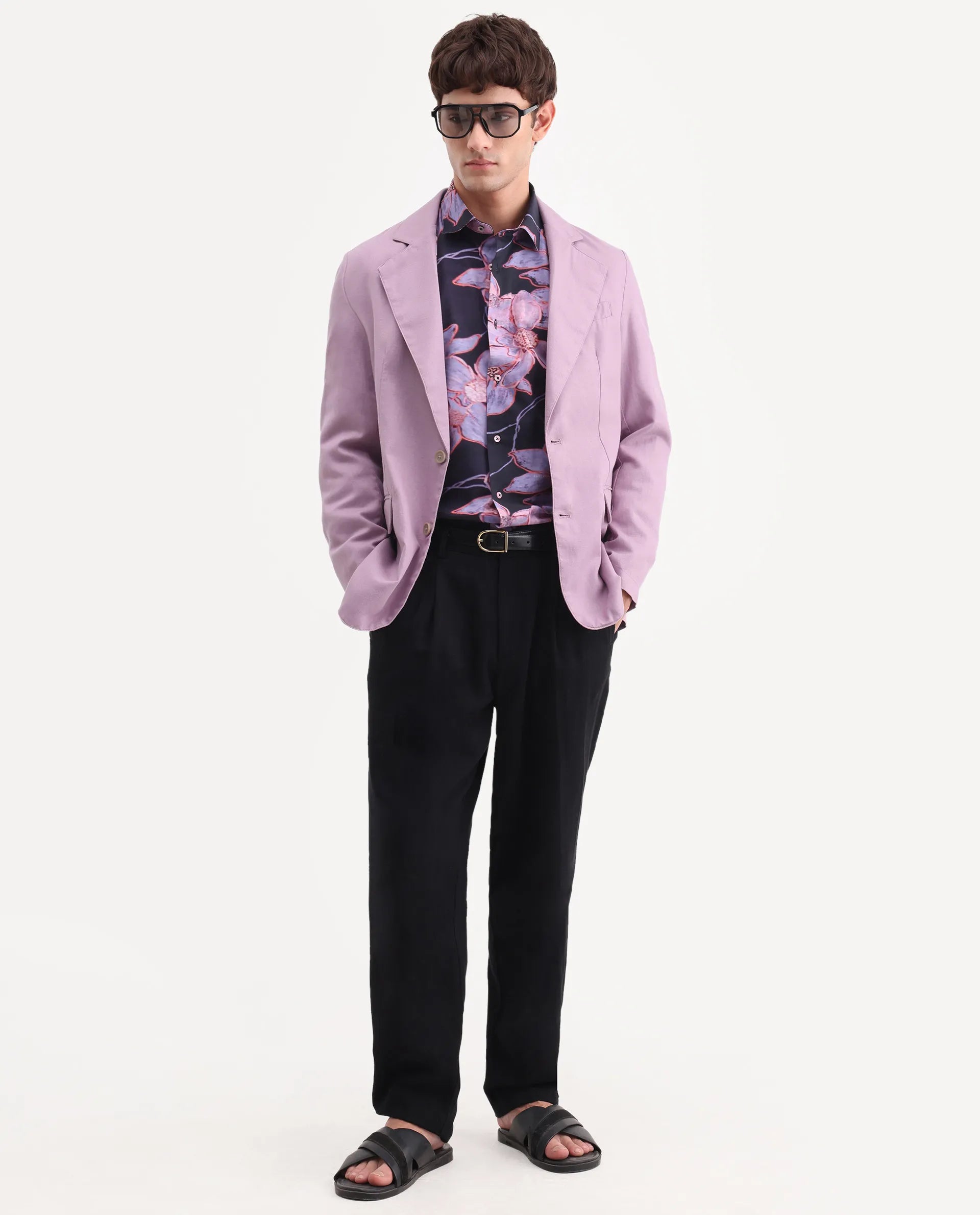 Rare Rabbit Men's Linol Dusky Pink Linen Blend Fabric Lapel Neck Tailored Fit Plain Blazer