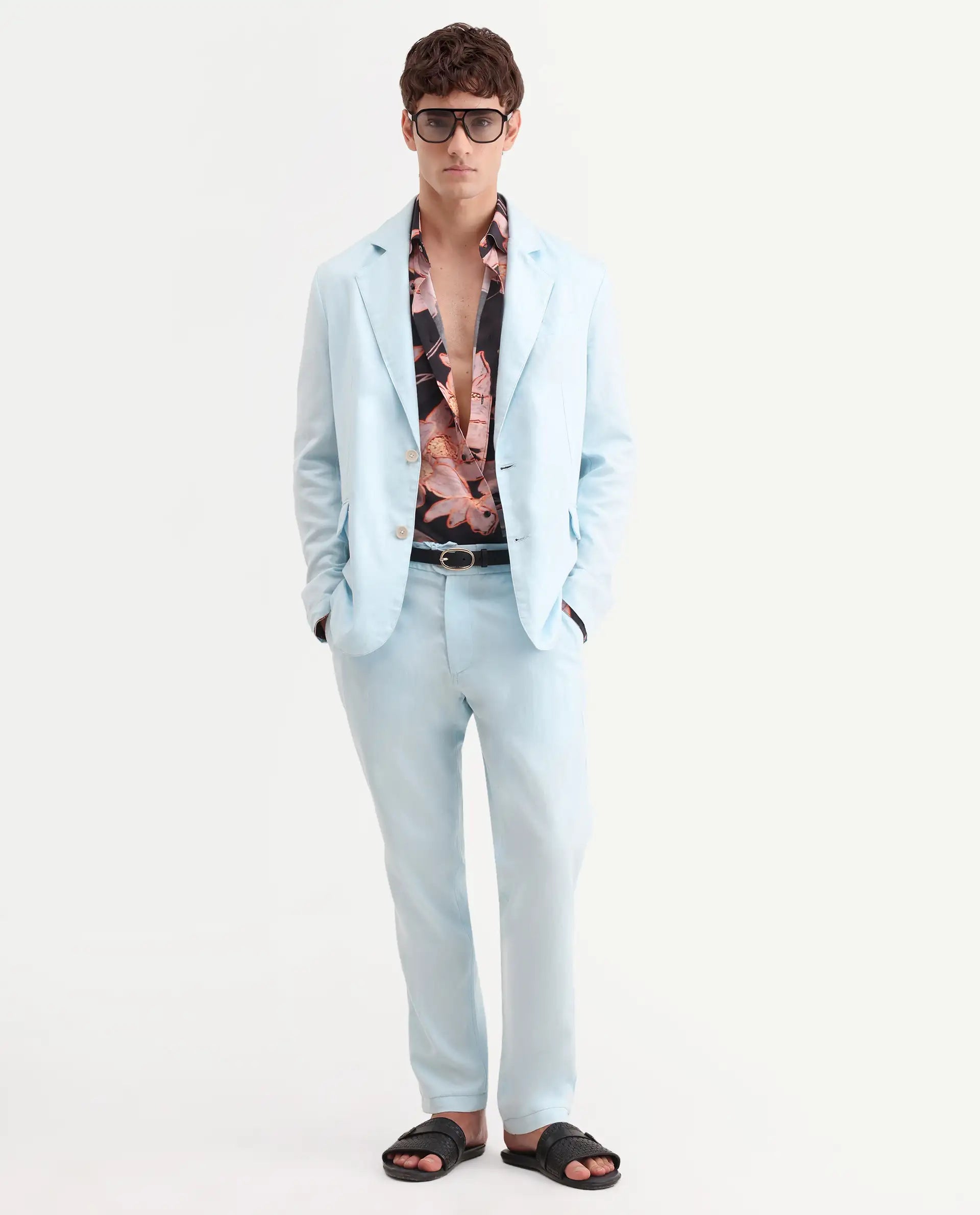 Rare Rabbit Men's Linol Aqua Lyocell Blend Fabric Collared Neck Tailored Fit Blazer
