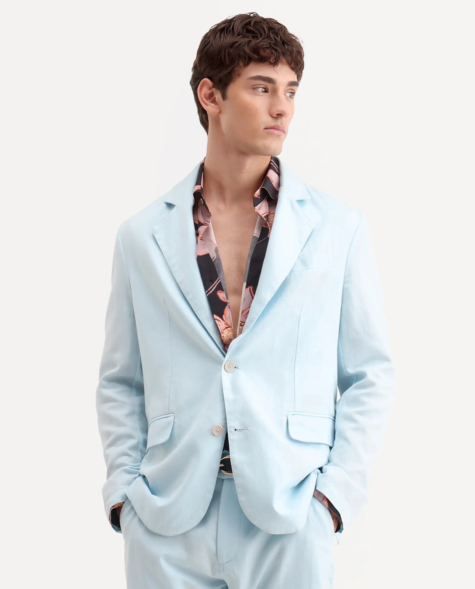 Rare Rabbit Men's Linol Aqua Lyocell Blend Fabric Collared Neck Tailored Fit Blazer