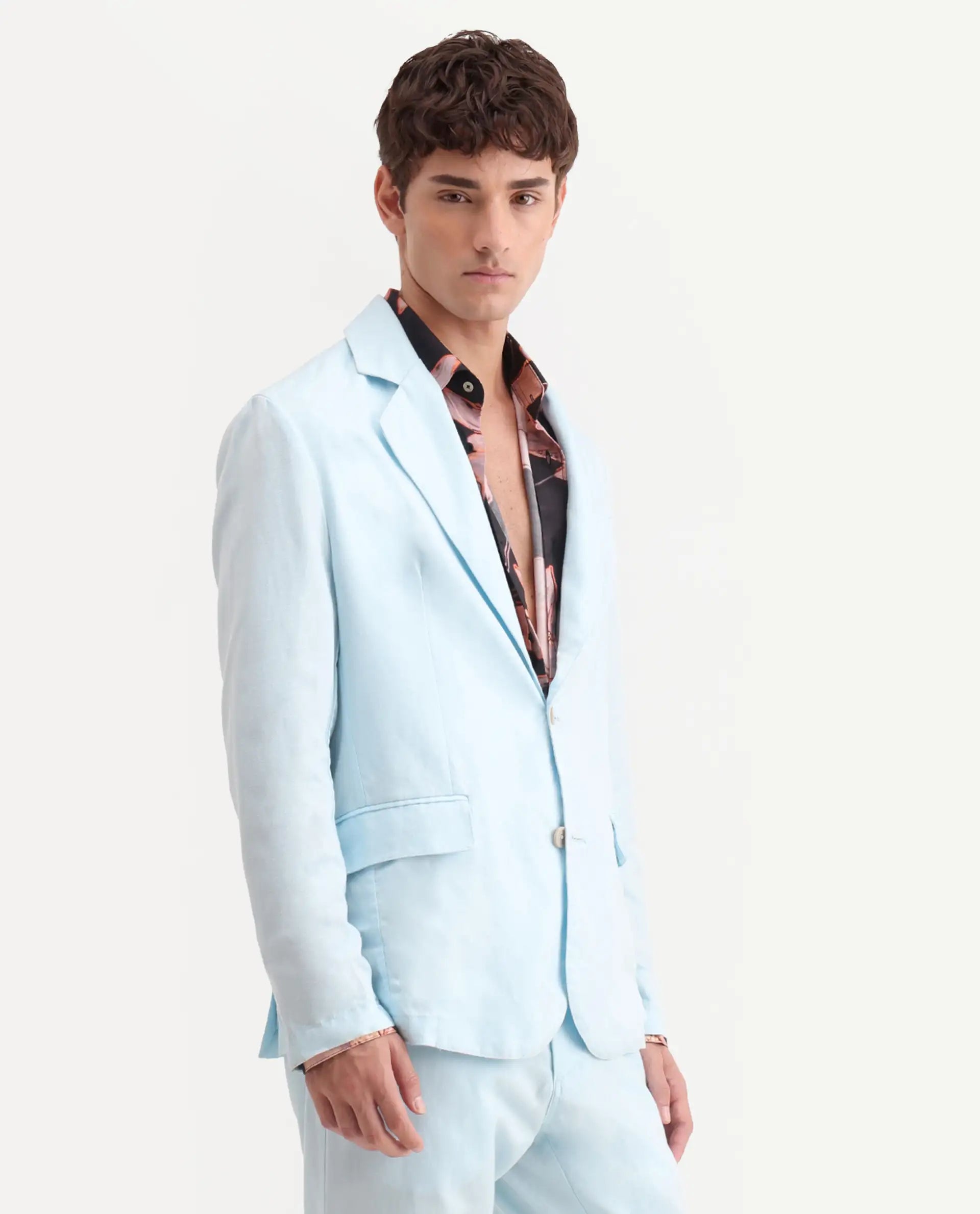 Rare Rabbit Men's Linol Aqua Lyocell Blend Fabric Collared Neck Tailored Fit Blazer