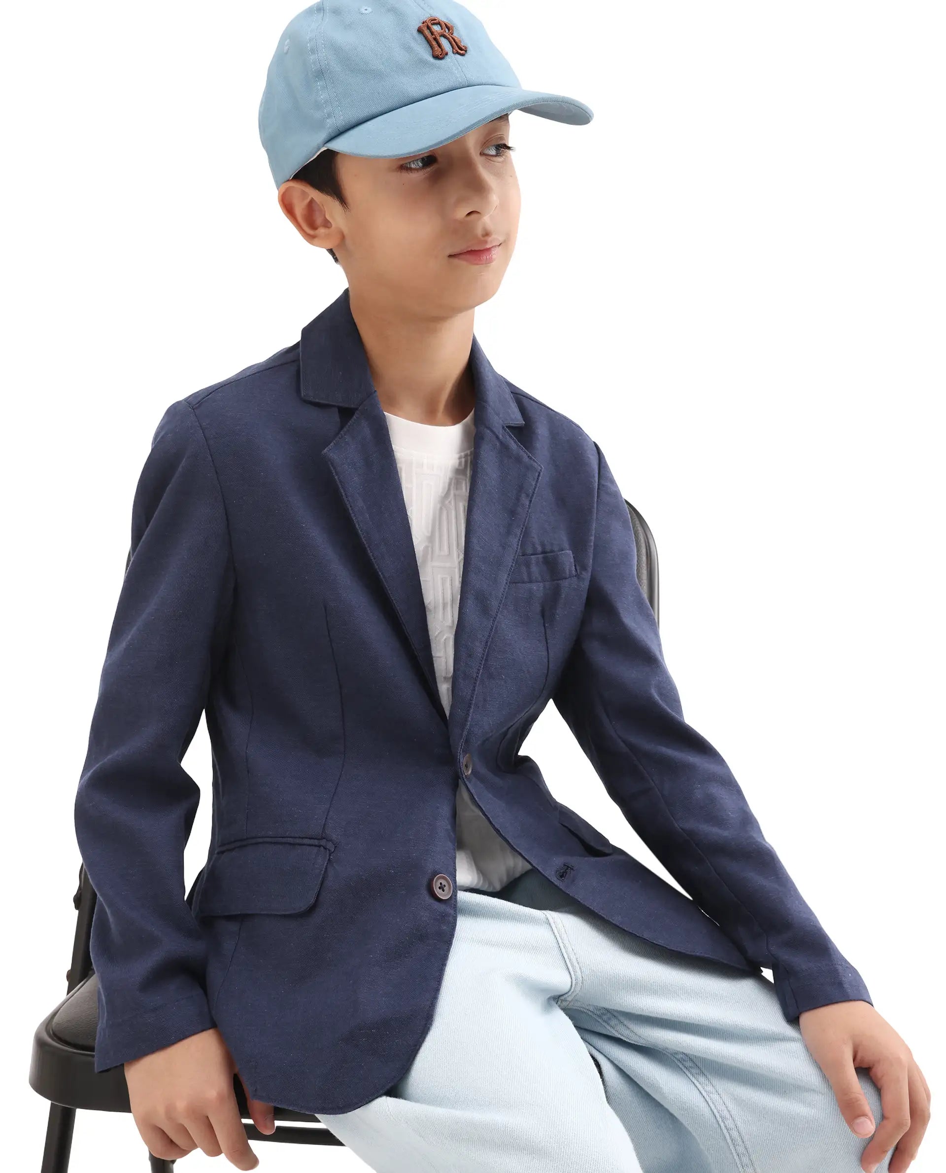 Rare Ones Kids Watson Navy Lyocell Blend Solid Button Closure Tailored Fit Blazer
