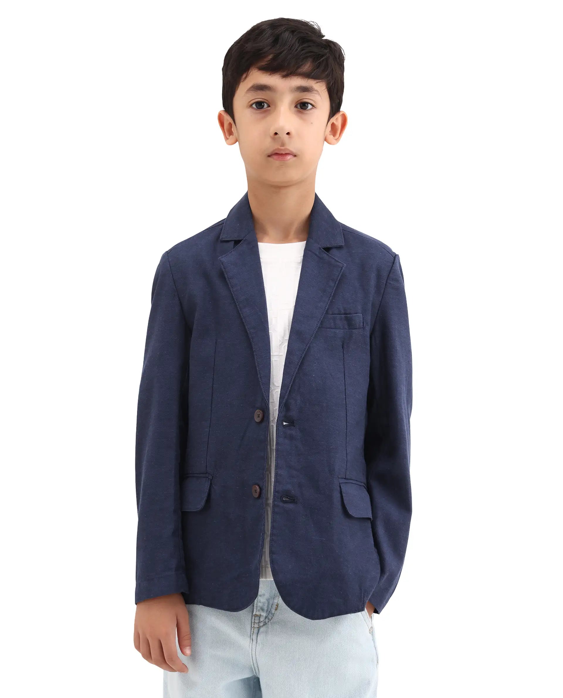 Rare Ones Kids Watson Navy Lyocell Blend Solid Button Closure Tailored Fit Blazer