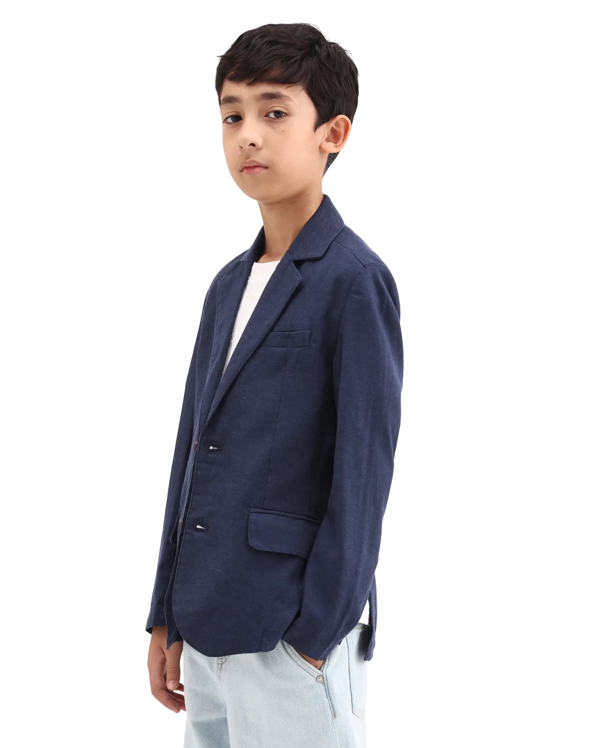 Rare Ones Kids Watson Navy Lyocell Blend Solid Button Closure Tailored Fit Blazer