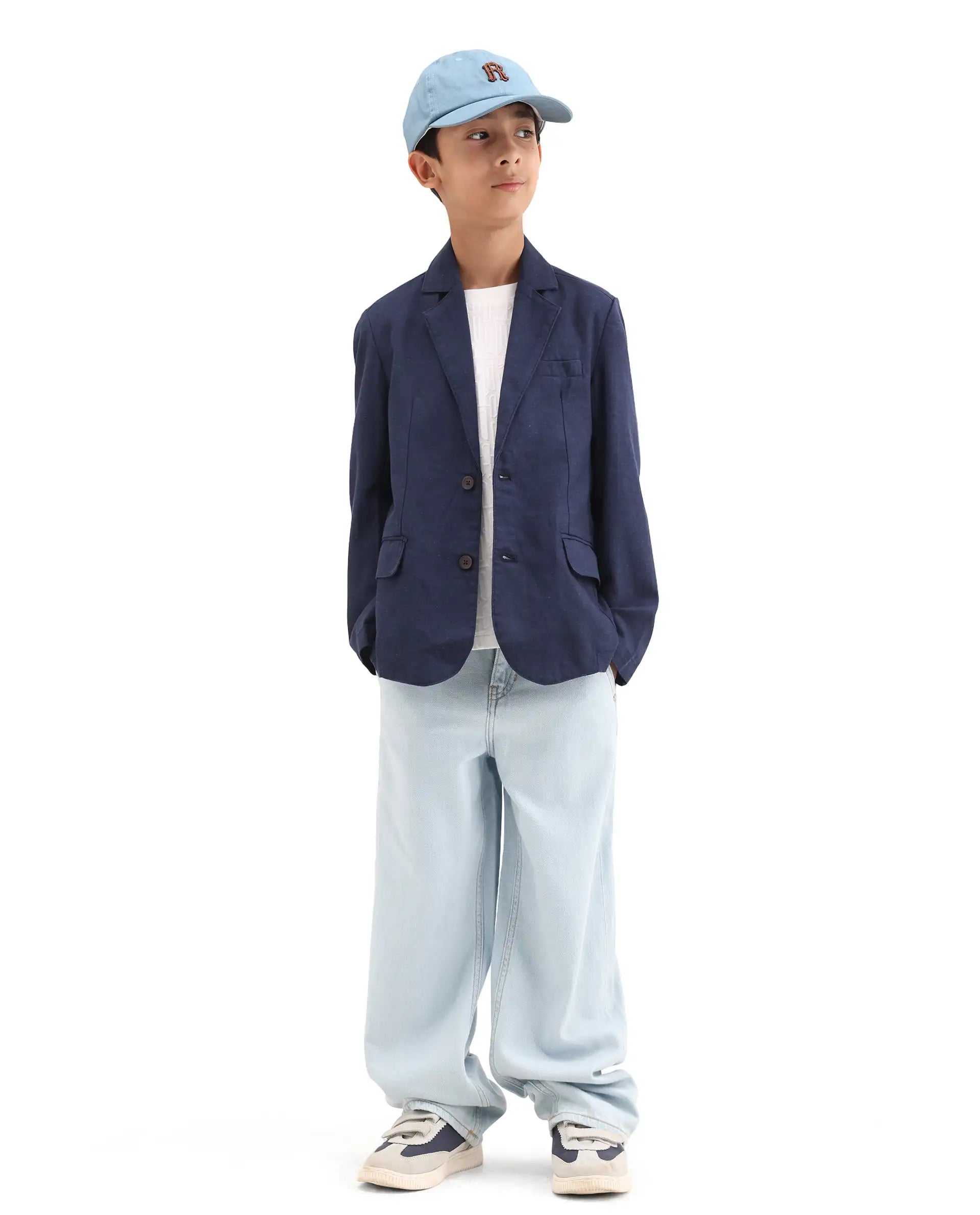 Rare Ones Kids Watson Navy Lyocell Blend Solid Button Closure Tailored Fit Blazer