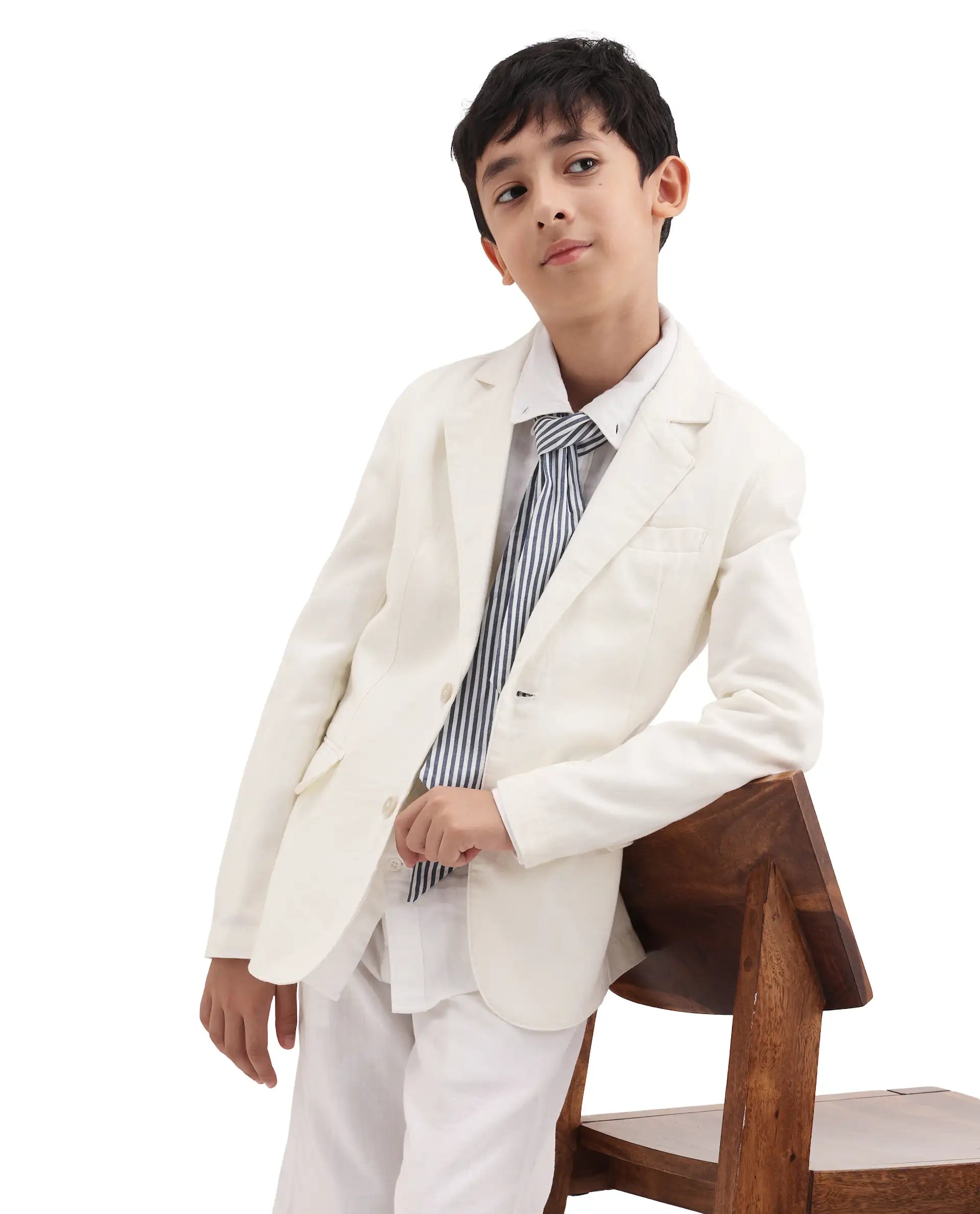 Rare Ones Kids Watson Off White Linen Blend Solid Button Closure Tailored Fit Blazer