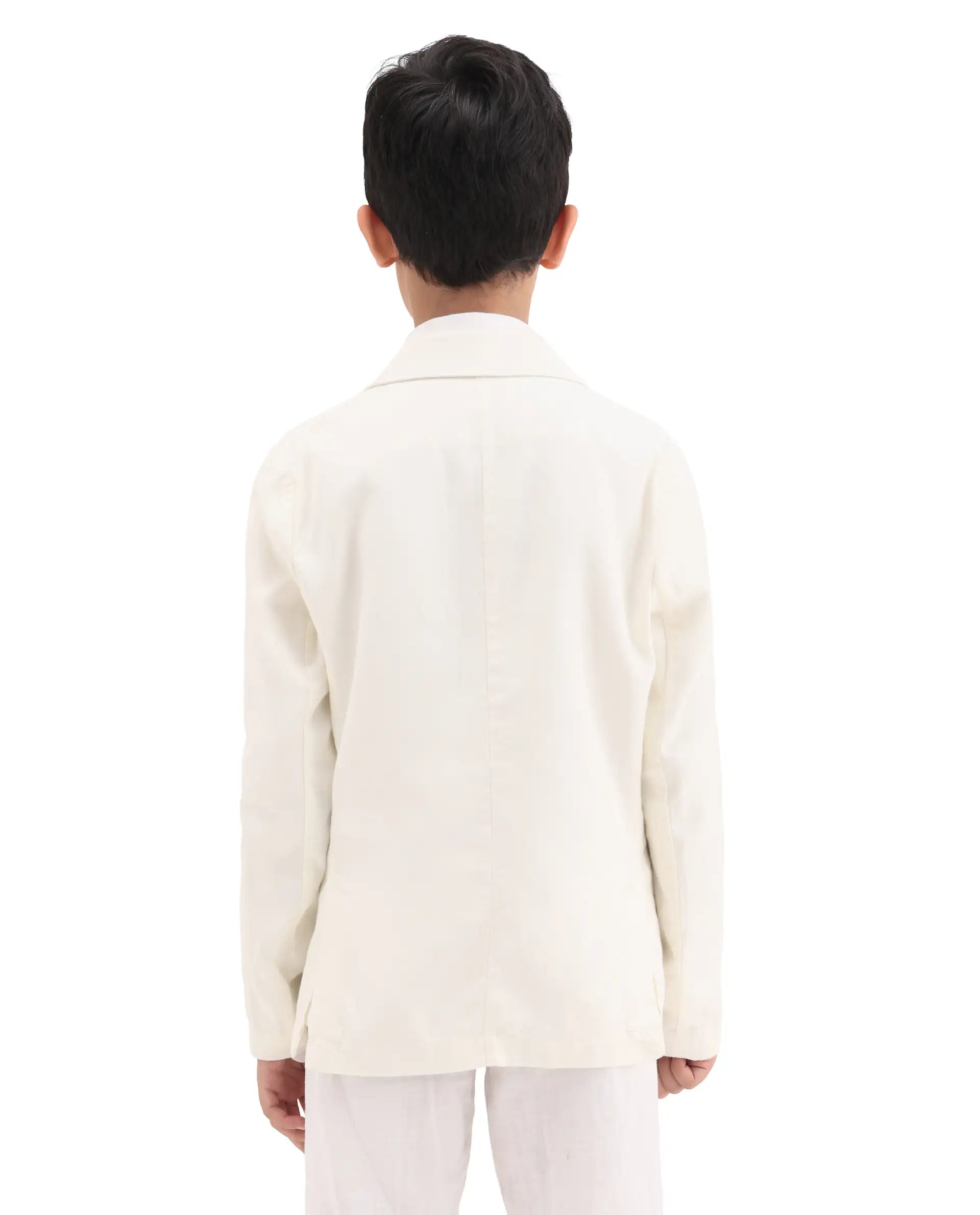 Rare Ones Kids Watson Off White Linen Blend Solid Button Closure Tailored Fit Blazer