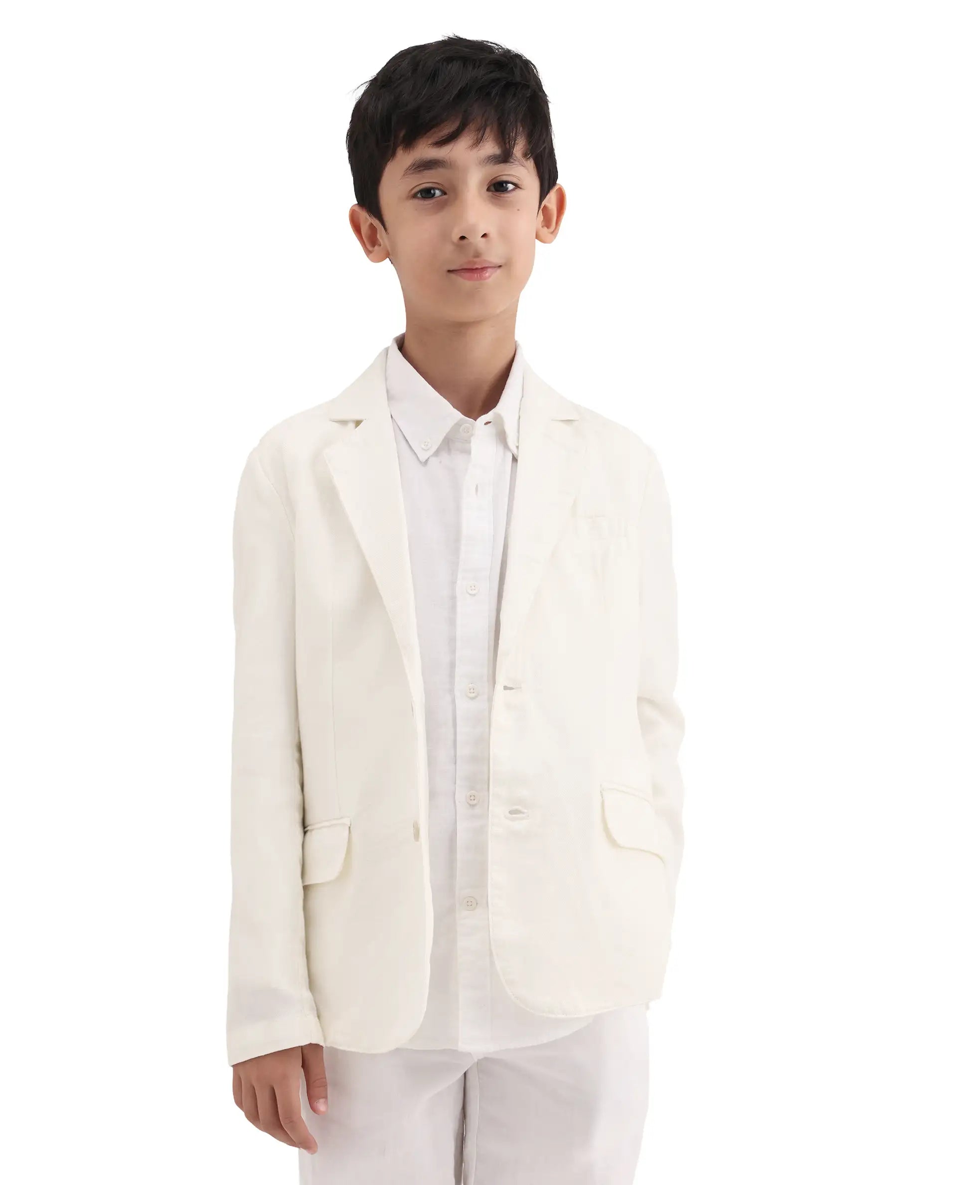 Rare Ones Kids Watson Off White Linen Blend Solid Button Closure Tailored Fit Blazer