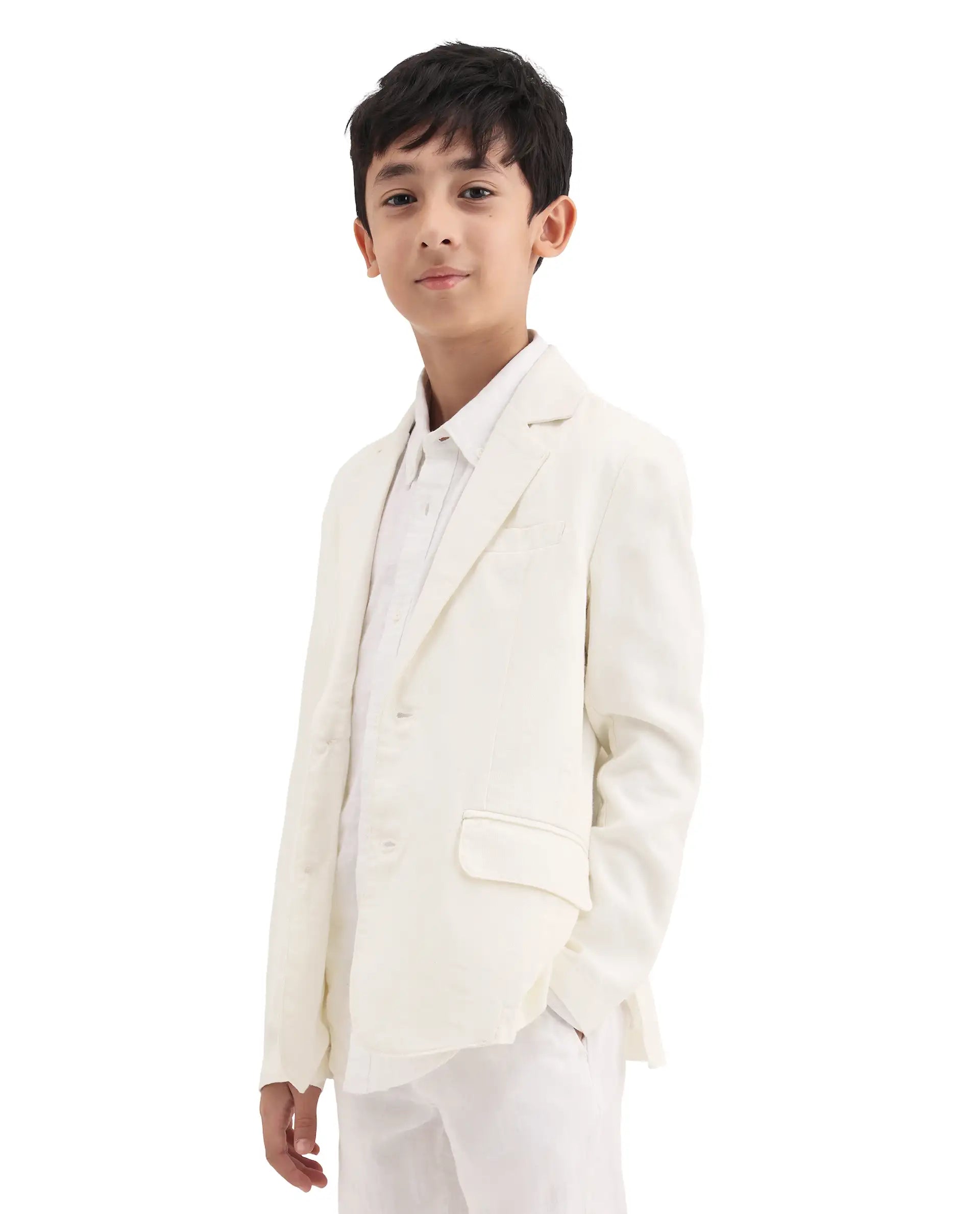 Rare Ones Kids Watson Off White Linen Blend Solid Button Closure Tailored Fit Blazer