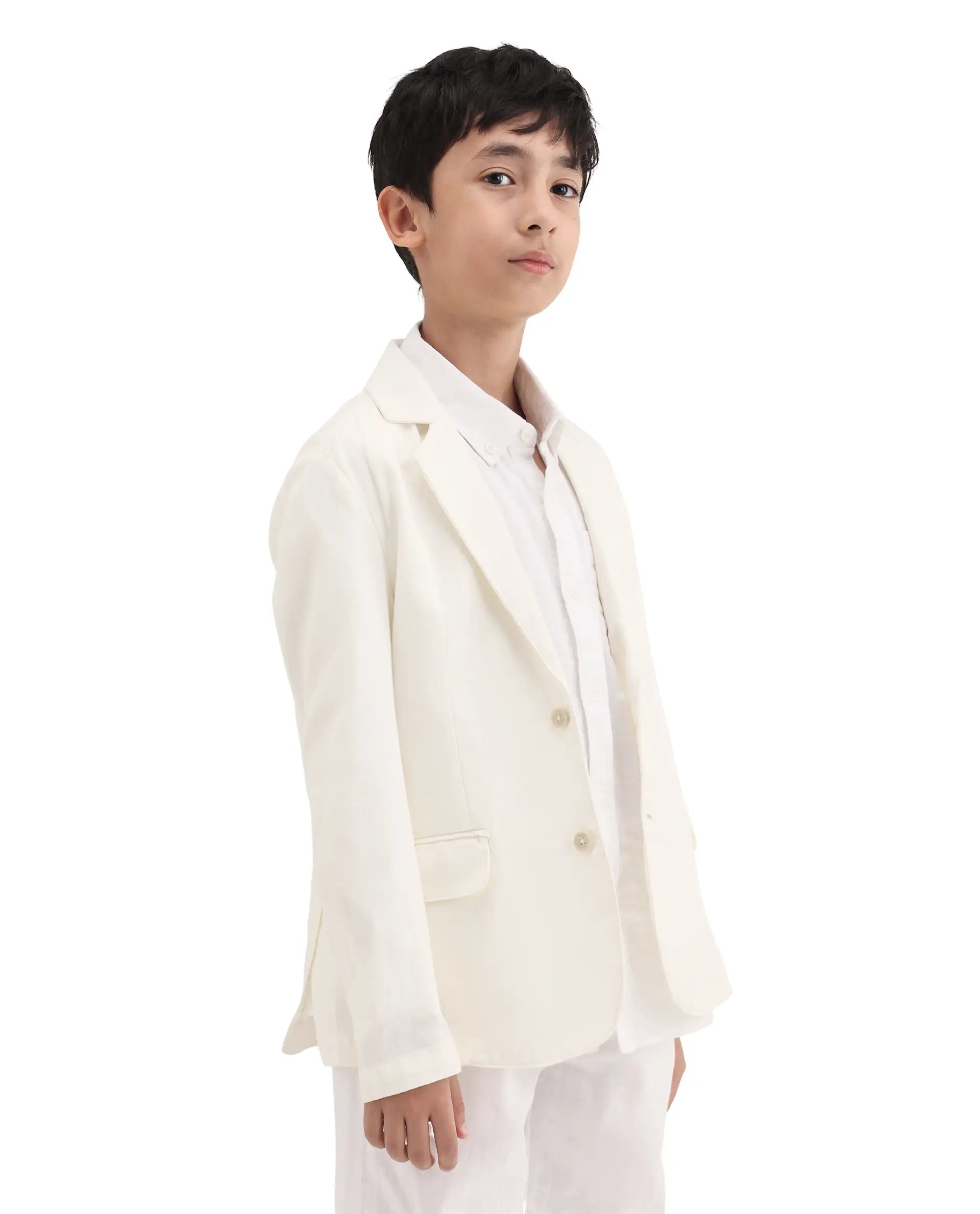 Rare Ones Kids Watson Off White Linen Blend Solid Button Closure Tailored Fit Blazer