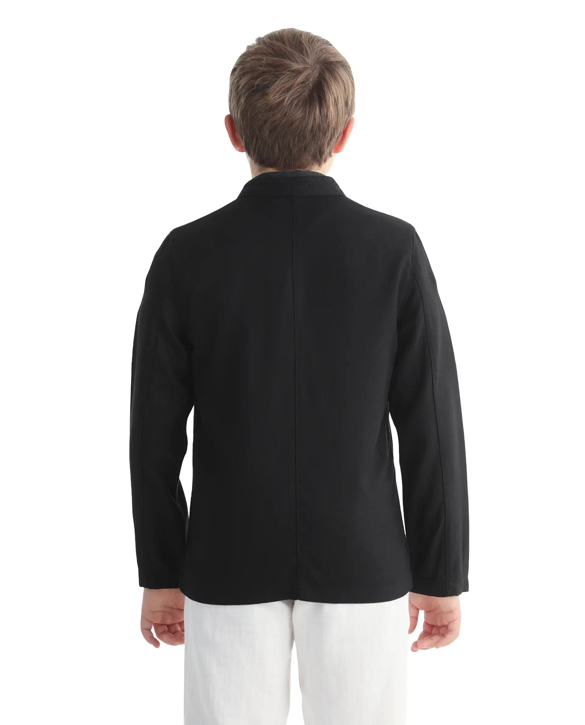 Rare Ones Kids Jensen Black Linen Blend Solid Button Closure Tailored Fit Coat