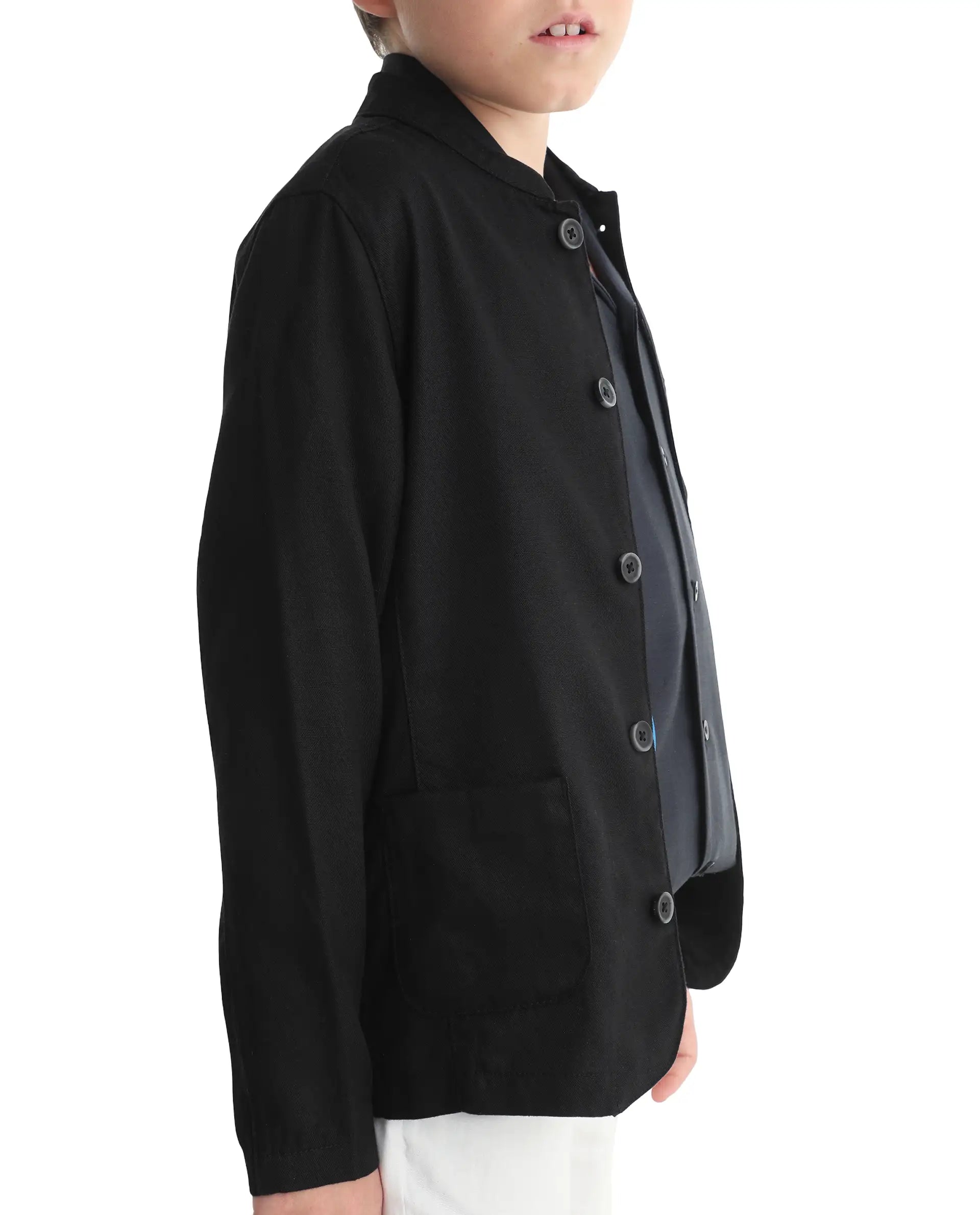 Rare Ones Kids Jensen Black Linen Blend Solid Button Closure Tailored Fit Coat