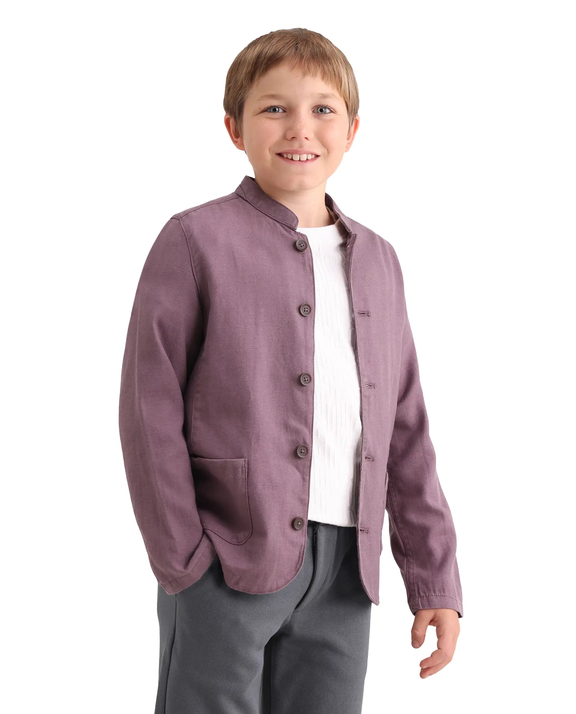 Rare Ones Kids Jensen Purple Linen Blend Solid Button Closure Tailored Fit Coat