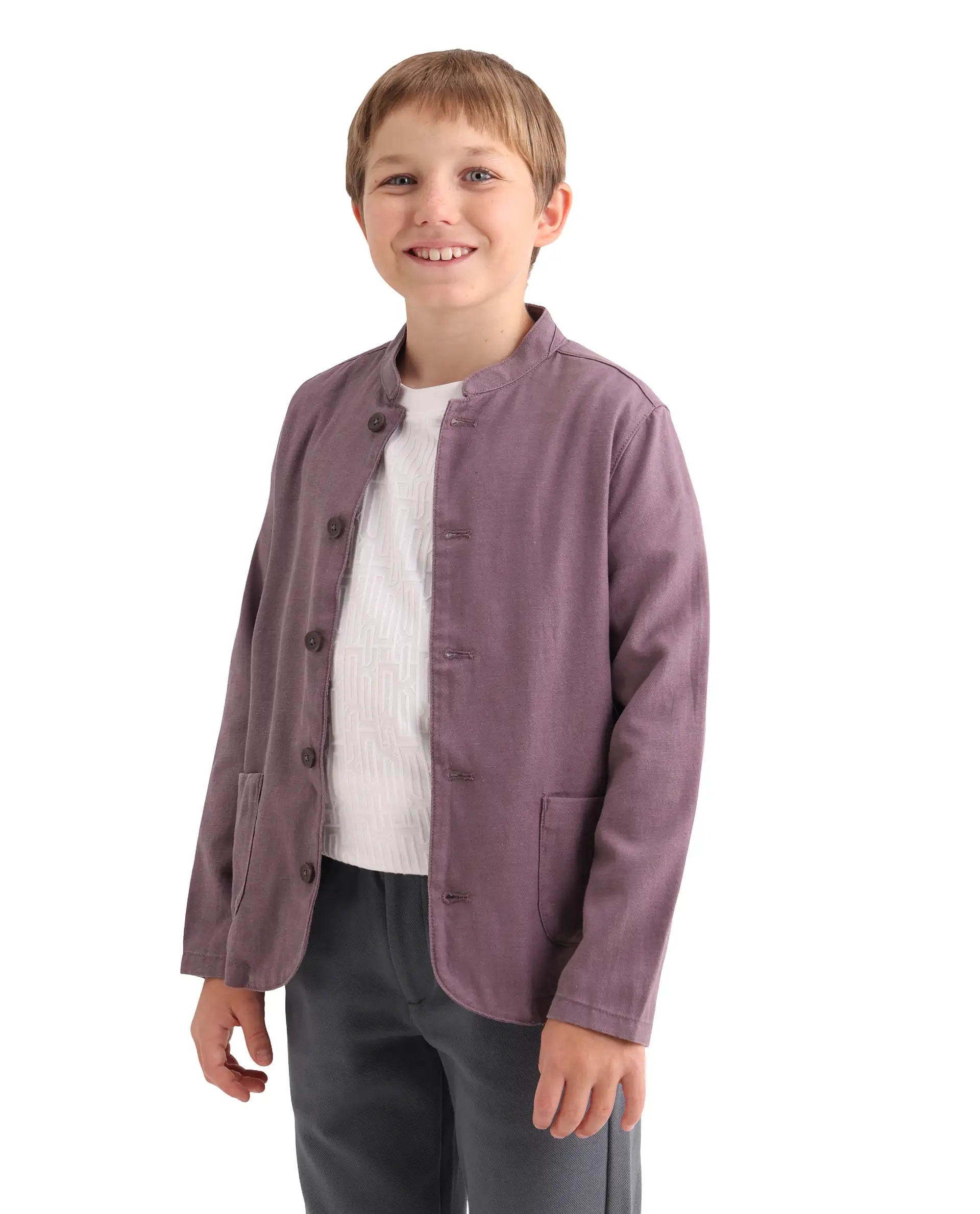 Rare Ones Kids Jensen Purple Linen Blend Solid Button Closure Tailored Fit Coat