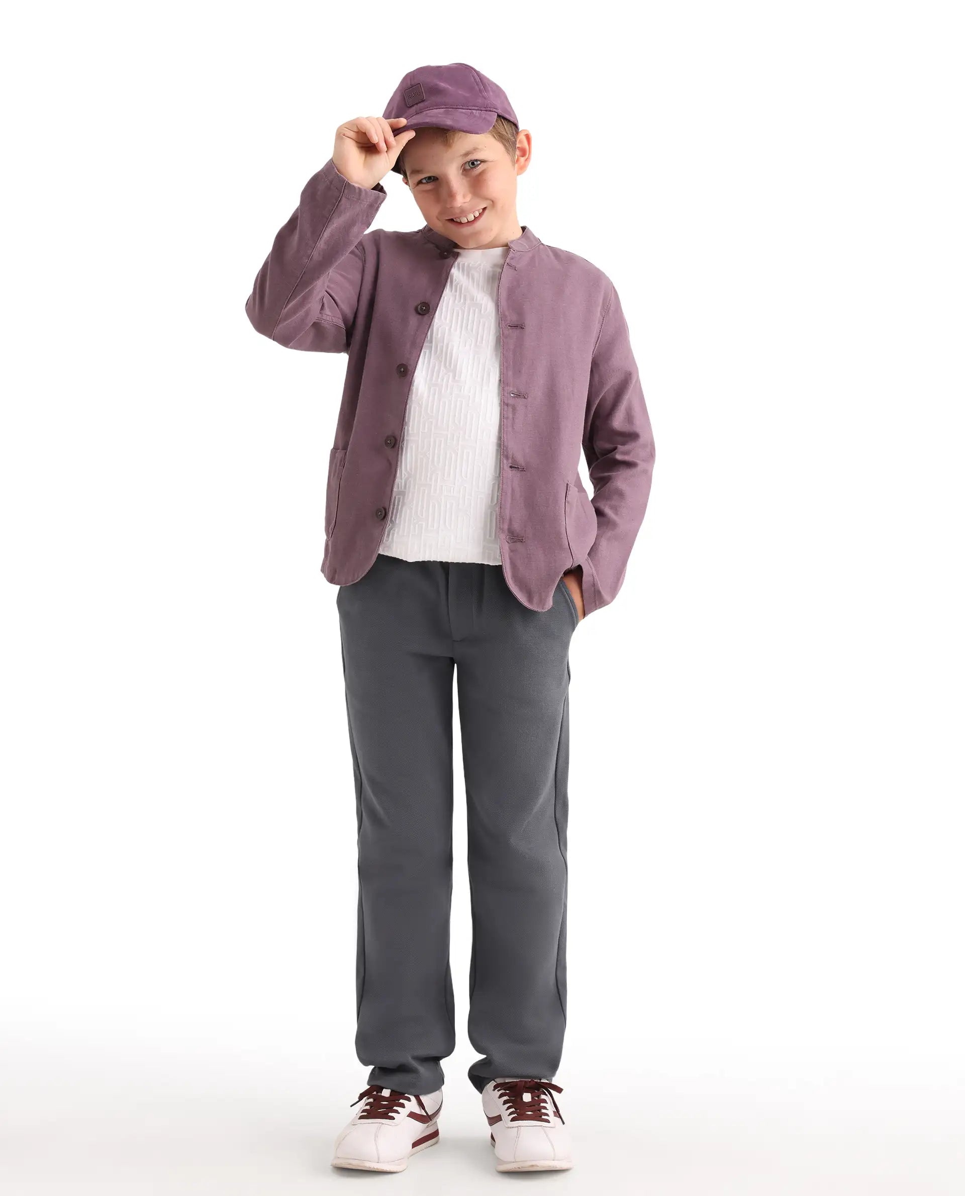 Rare Ones Kids Jensen Purple Linen Blend Solid Button Closure Tailored Fit Coat