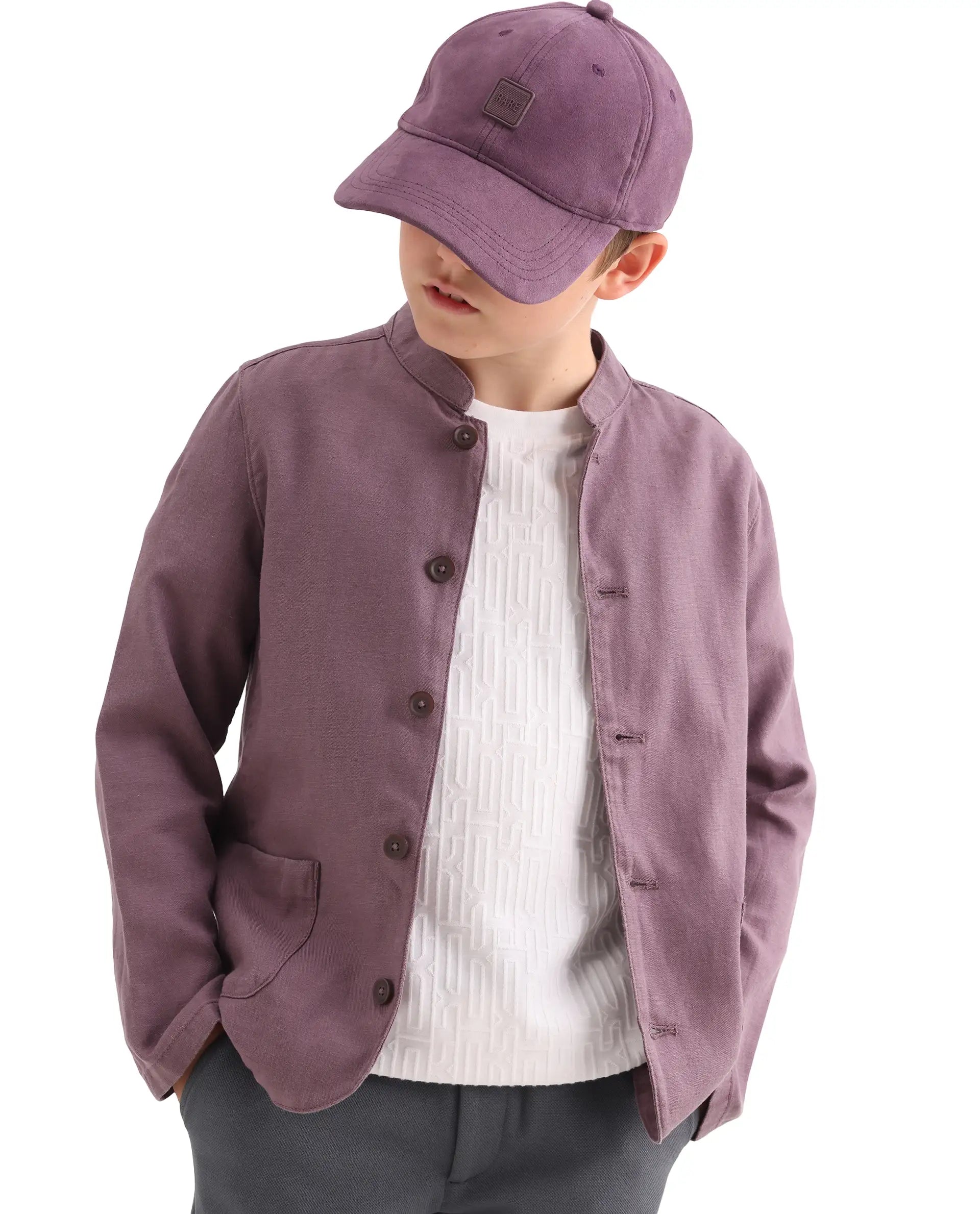 Rare Ones Kids Jensen Purple Linen Blend Solid Button Closure Tailored Fit Coat