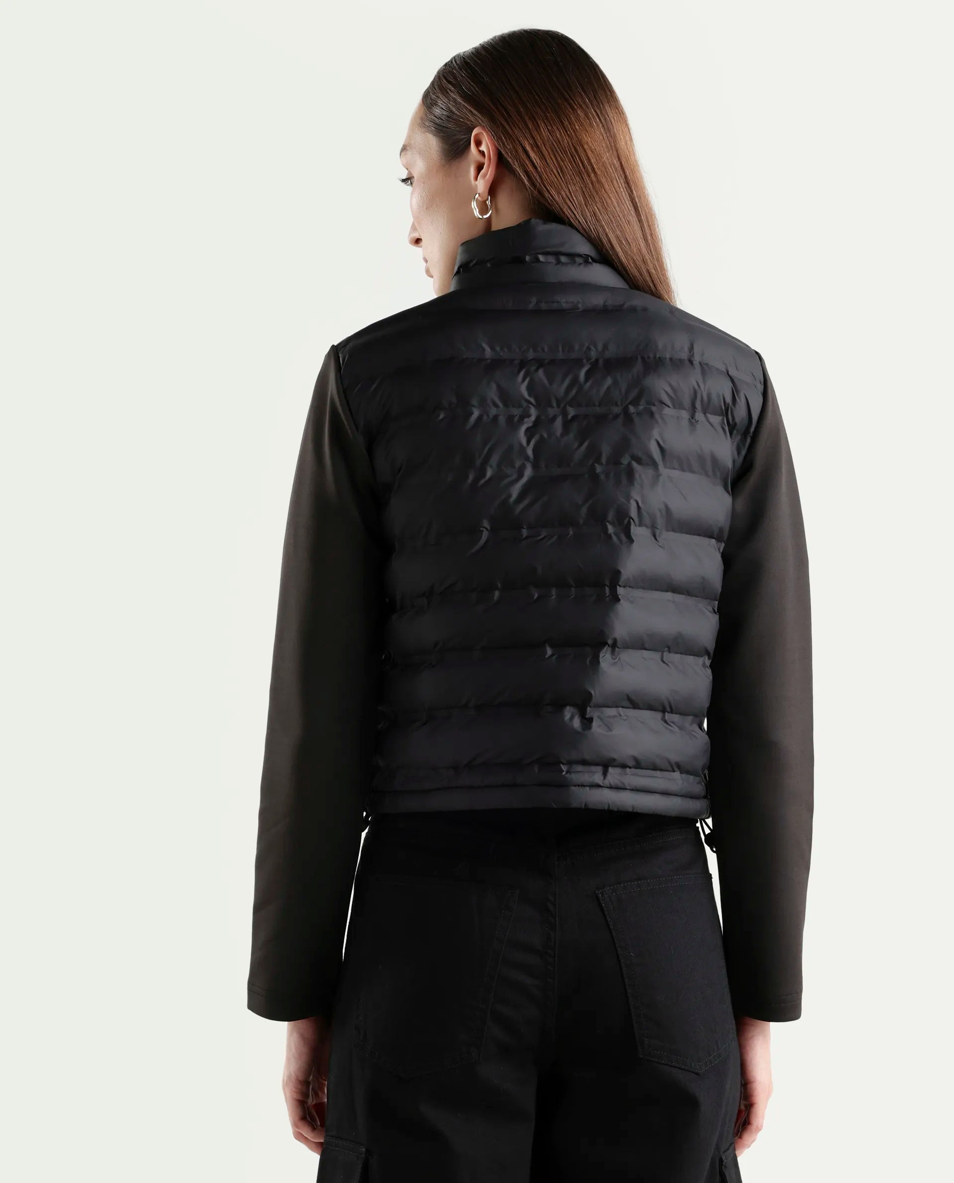 Rareism Women's Zarcru Black Nylon High Collar Regular Plain Jacket