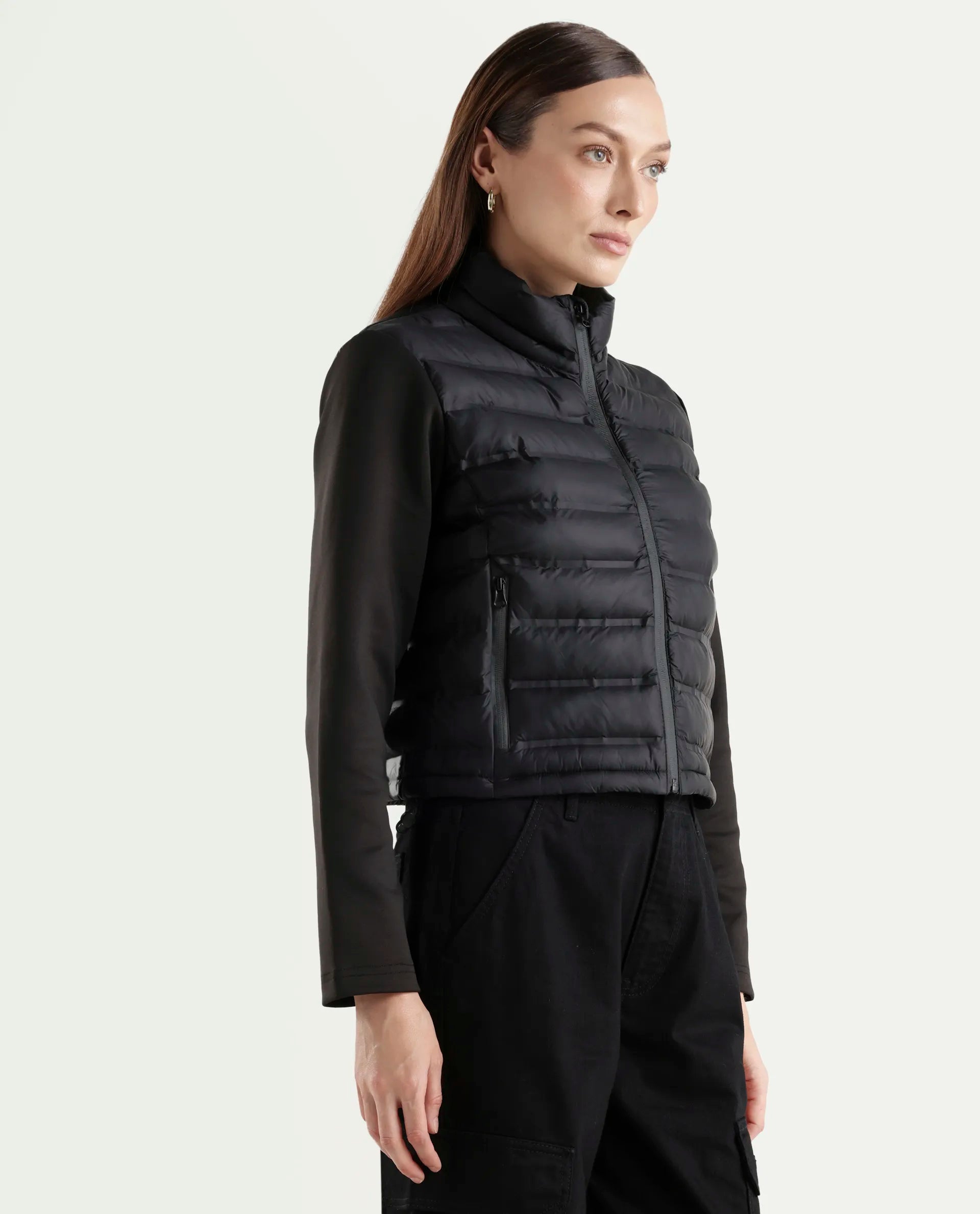 Rareism Women's Zarcru Black Nylon High Collar Regular Plain Jacket