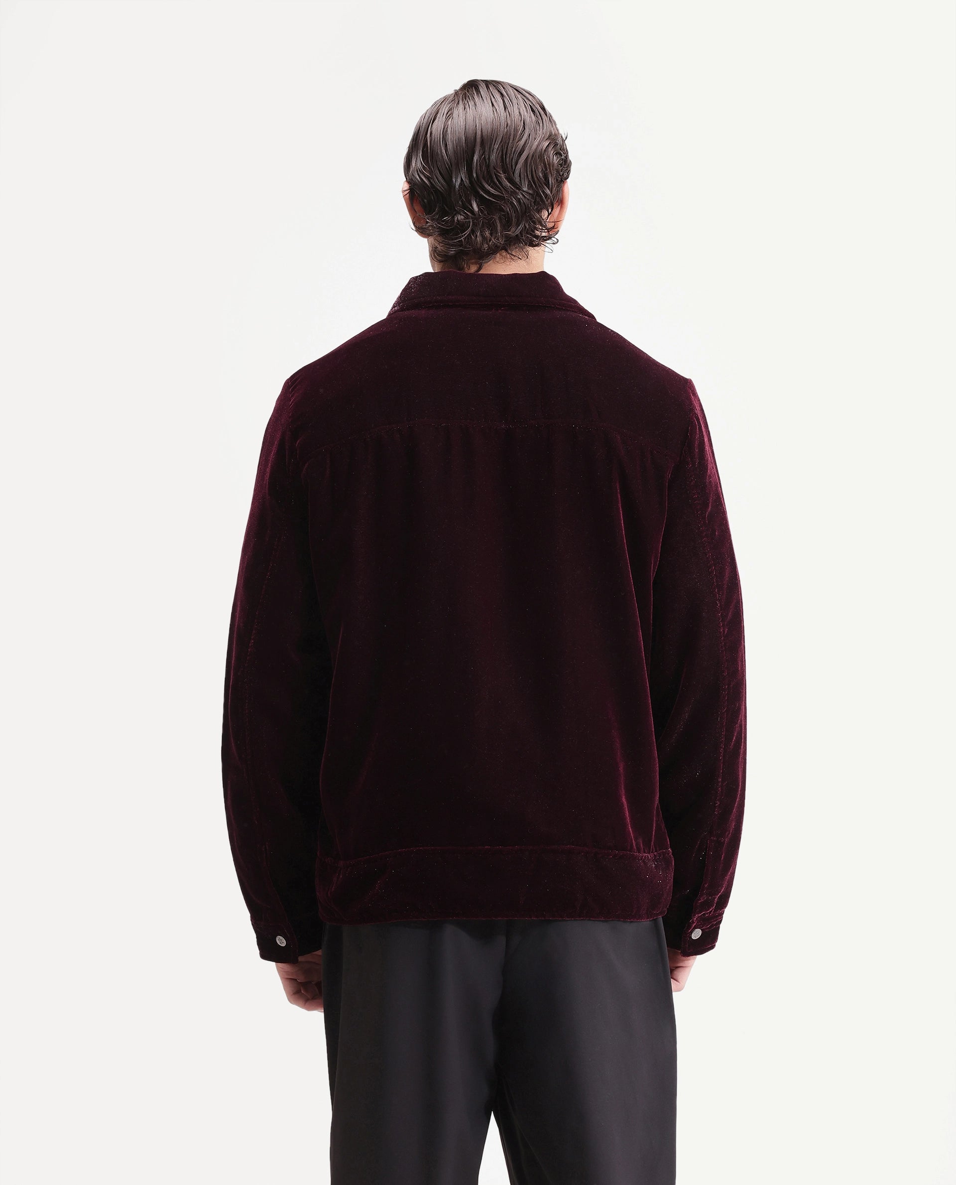 Rare Rabbit Men's Otaki-25 Maroon Polyester Blend Plain Regular Fit Full Sleeve Spread Collar Jacket