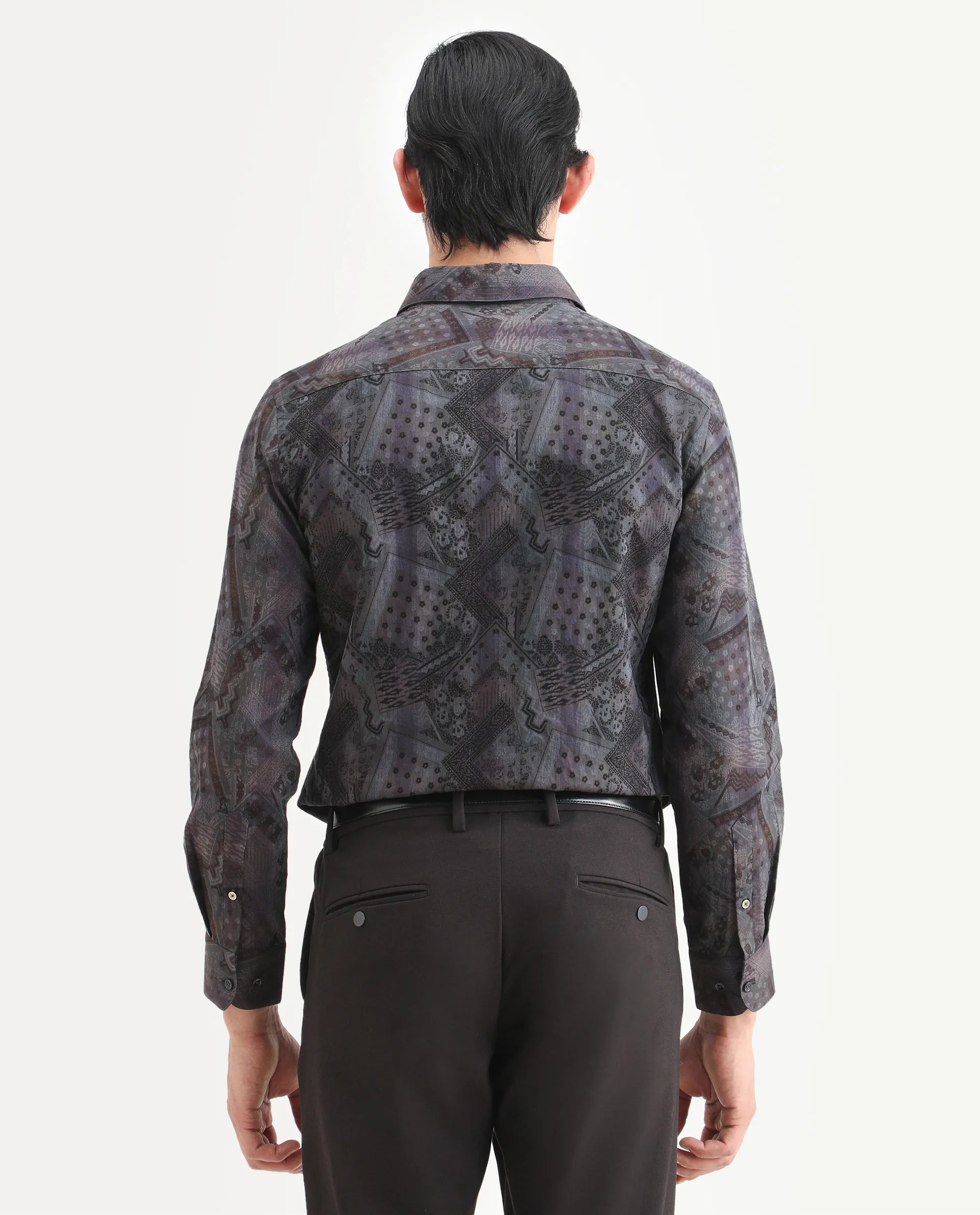 Rare Rabbit Men's Drig Purple Cotton Blend Spread Collar Regular Fit Abstract Print Shirt