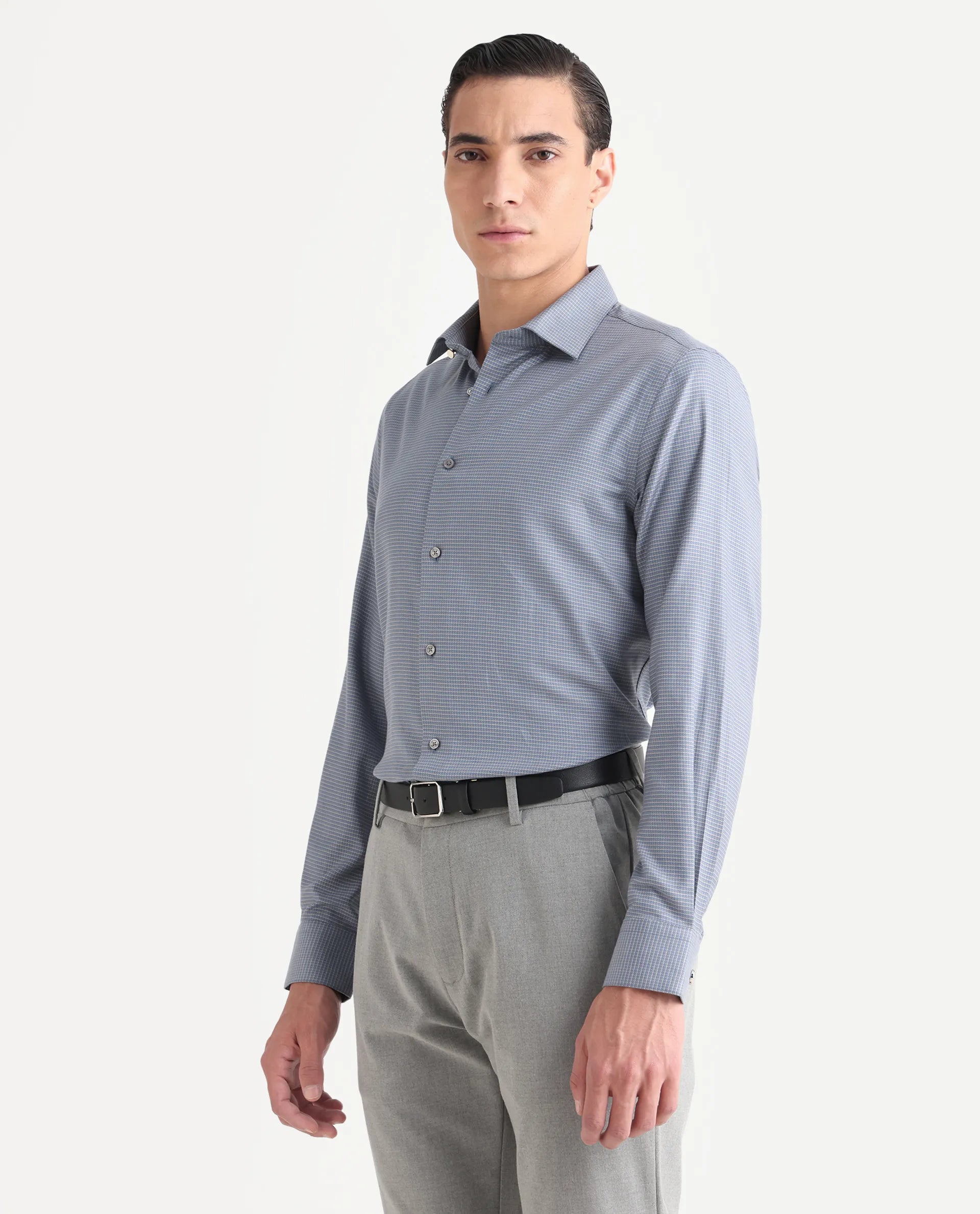 Rare Rabbit Men's Wemp Dusky Purple Cotton Blend Fabric Spread Collar Regular Fit Checks Shirt