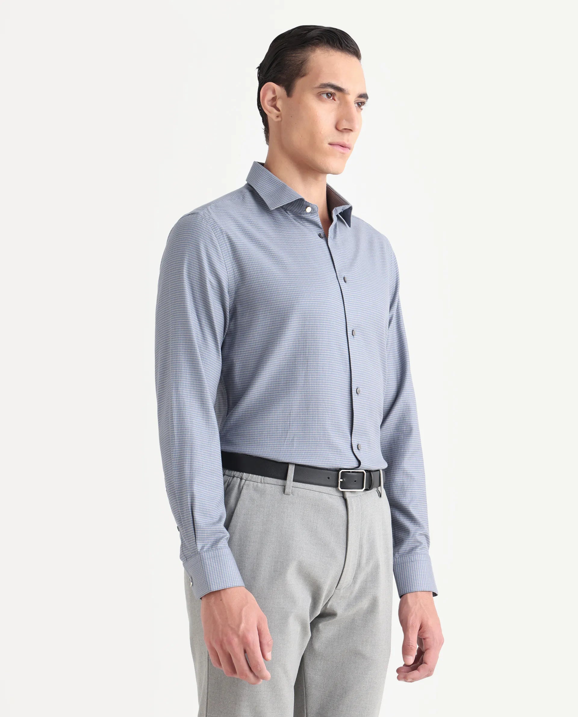 Rare Rabbit Men's Wemp Dusky Purple Cotton Blend Fabric Spread Collar Regular Fit Checks Shirt