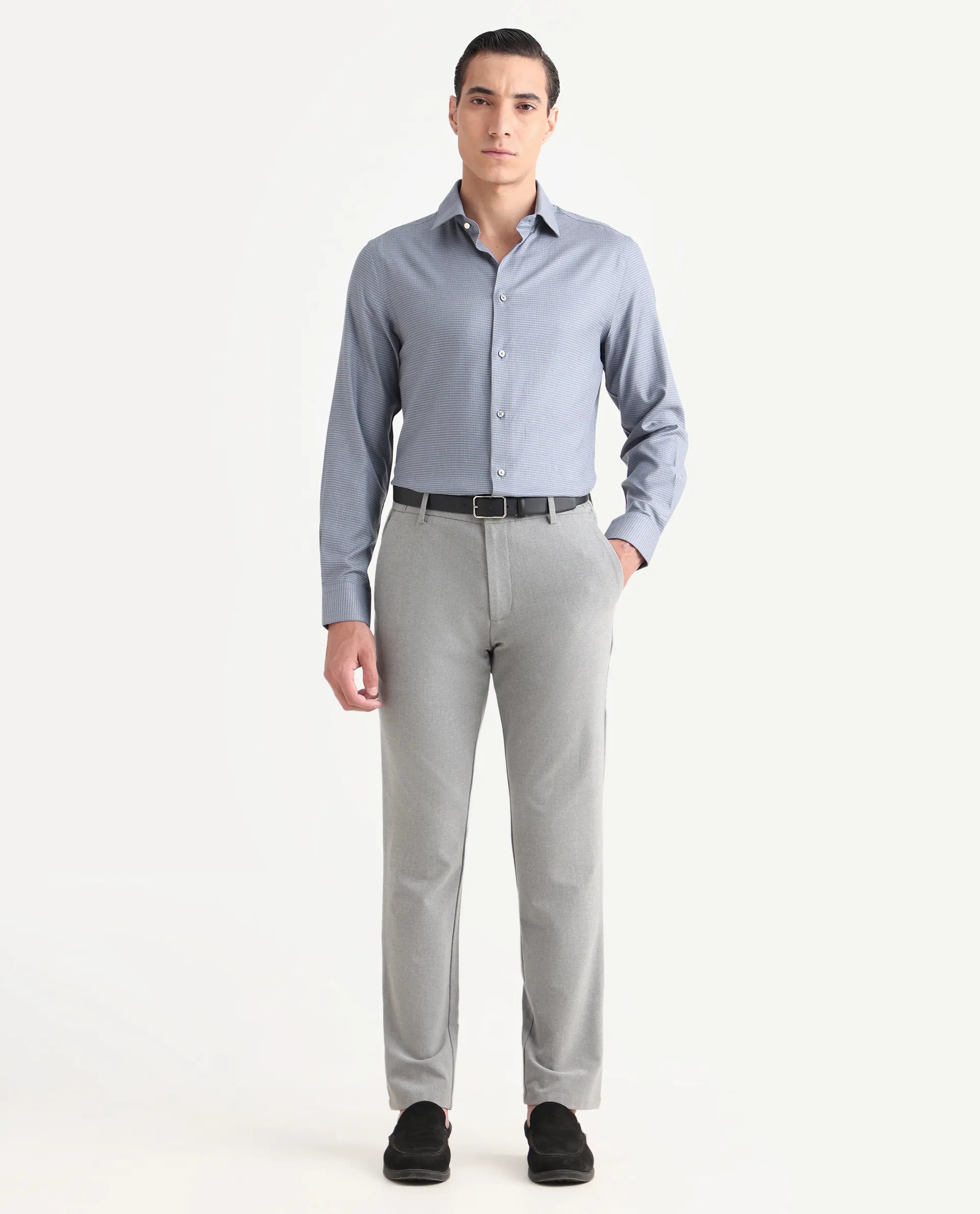 Rare Rabbit Men's Wemp Dusky Purple Cotton Blend Fabric Spread Collar Regular Fit Checks Shirt