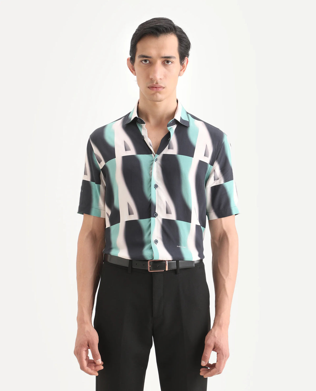 Rare Rabbit Men's Retro Truq Viscose Fabric Collared Neck Regular Printed Shirt
